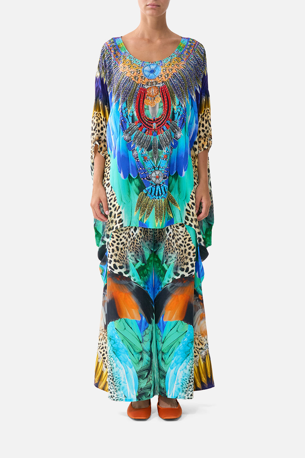 VESTIDO CON BAJO TRASERO REDONDEADO ESTAMPADO JUNGLE FLIGHT