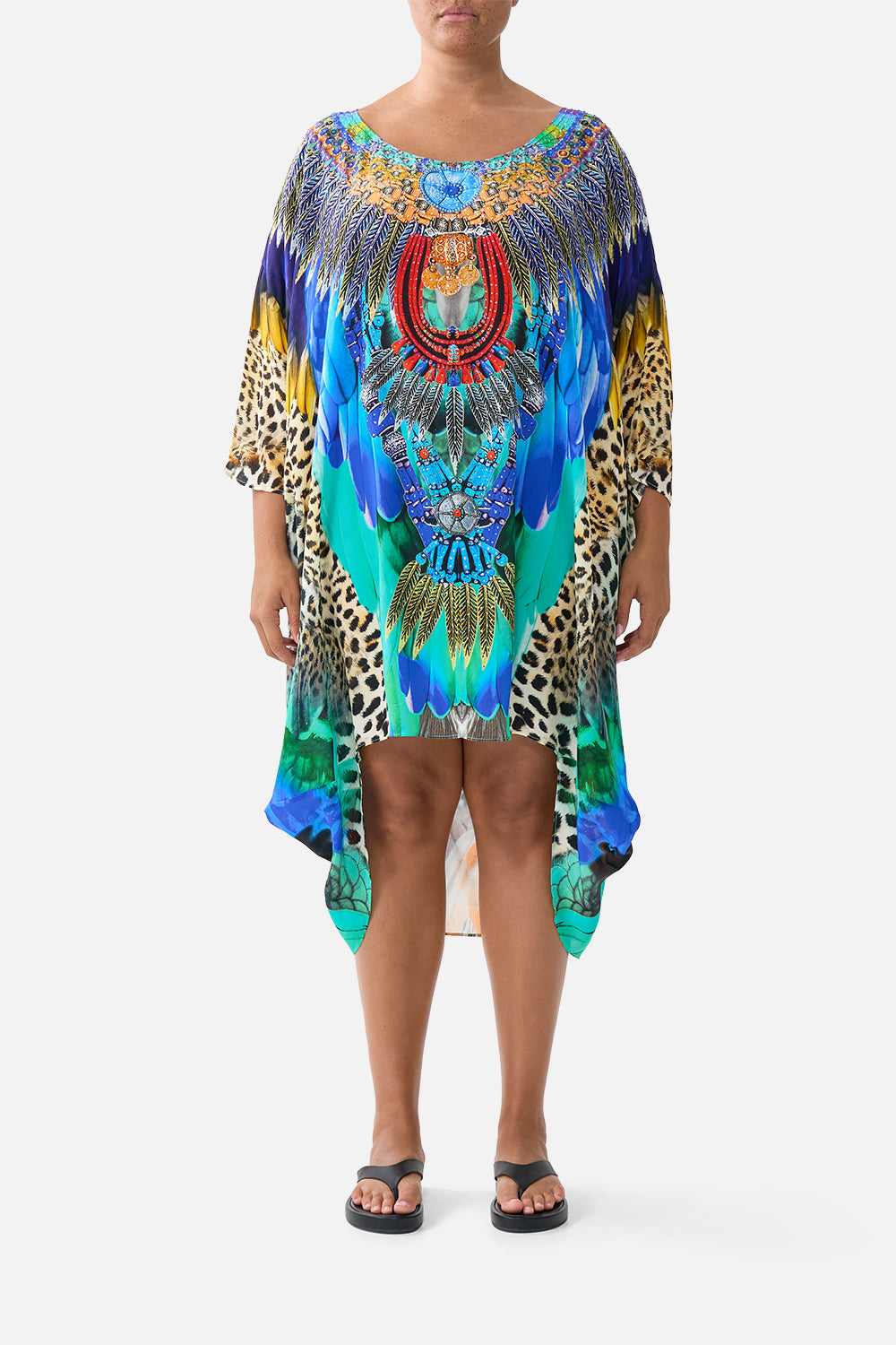 VESTIDO CON BAJO TRASERO REDONDEADO ESTAMPADO JUNGLE FLIGHT