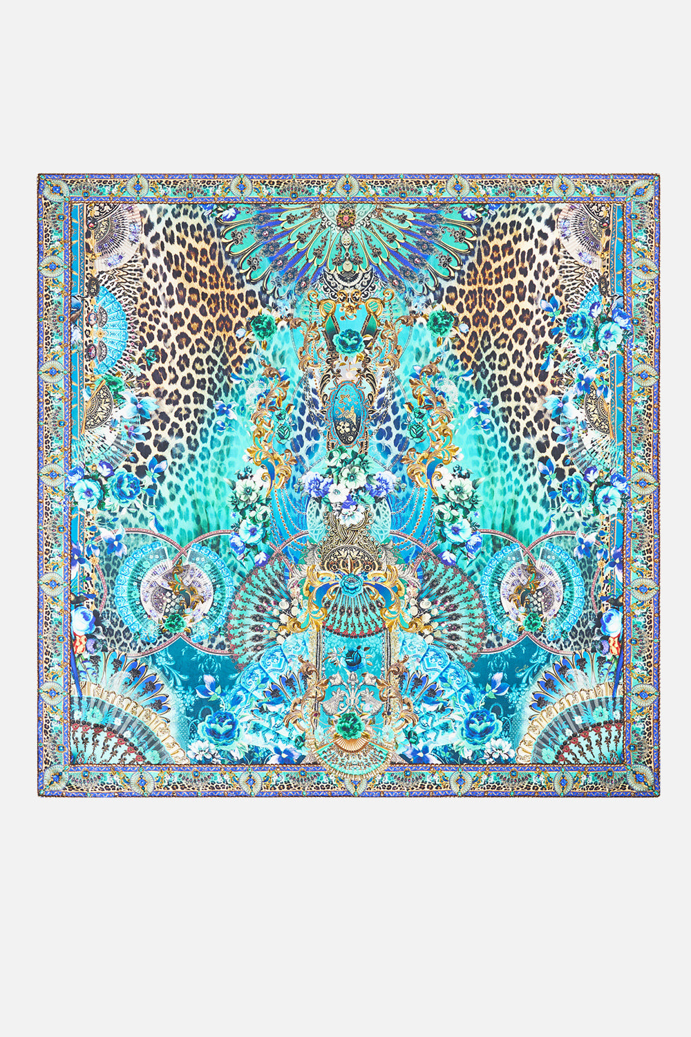 LARGE CRYSTALLED SILK SQUARE SCARF FLAMENCO EUPHORIA