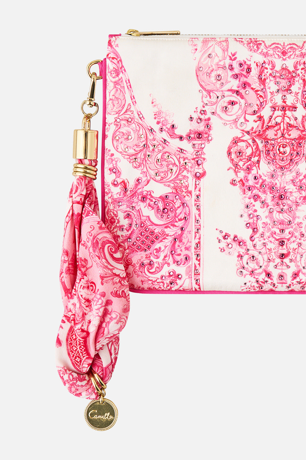 The CAMILLA SCARF CLUTCH LIVIN LA VIDA ROSA in our  print.