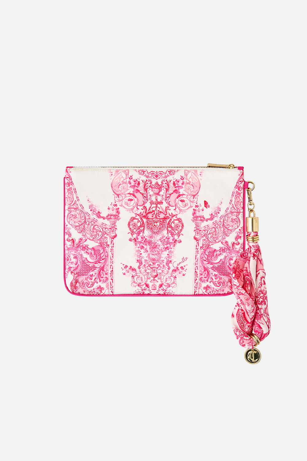 The CAMILLA SCARF CLUTCH LIVIN LA VIDA ROSA in our  print.