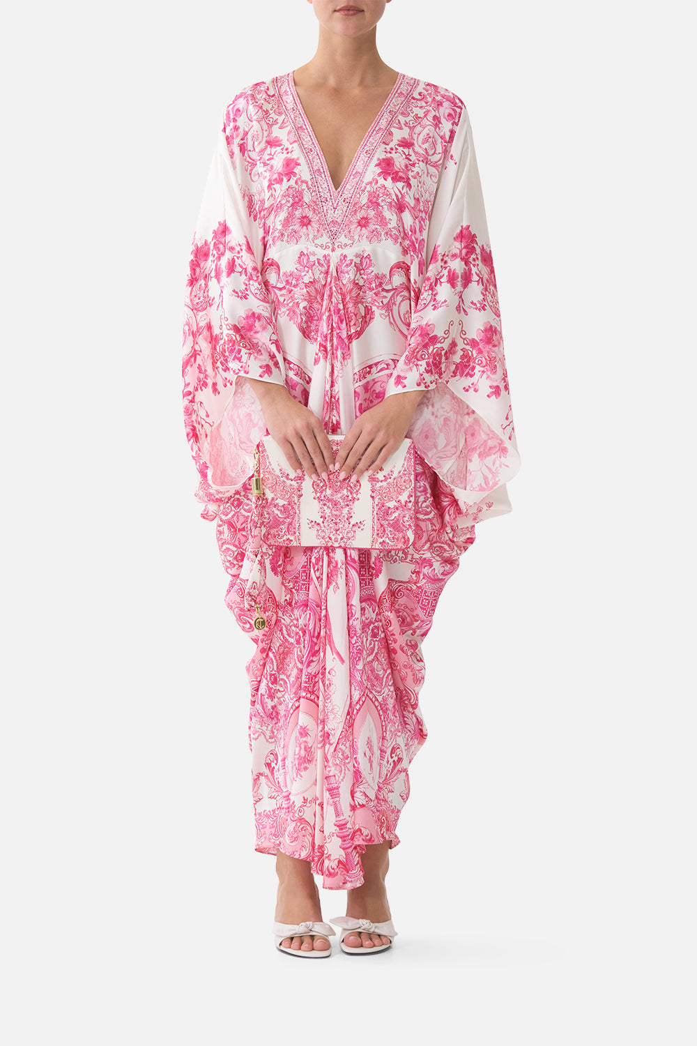 The CAMILLA SCARF CLUTCH LIVIN LA VIDA ROSA in our  print.