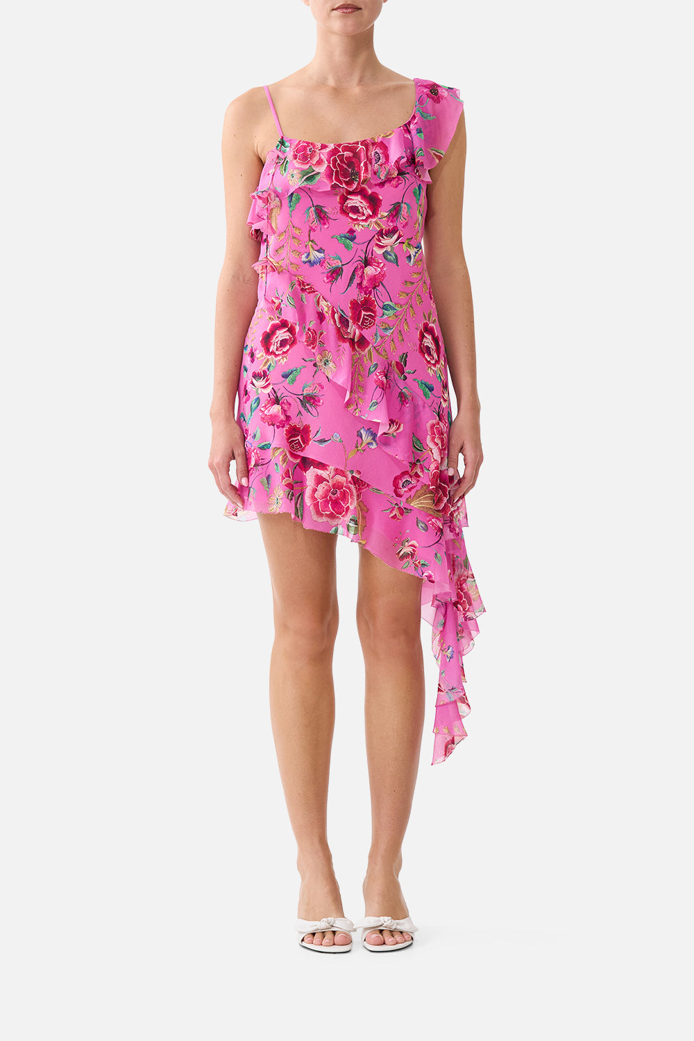 CAMILLA | Asymmetric Hem Ruffle Dress Matadora Flora, L PINK | Matadora FLORA