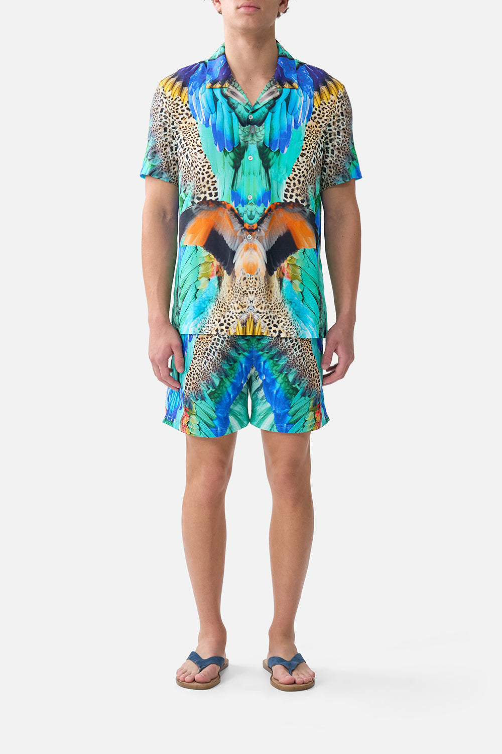CAMISA DE MANGA CORTA CON CUELLO CUBANO JUNGLE FLIGHT