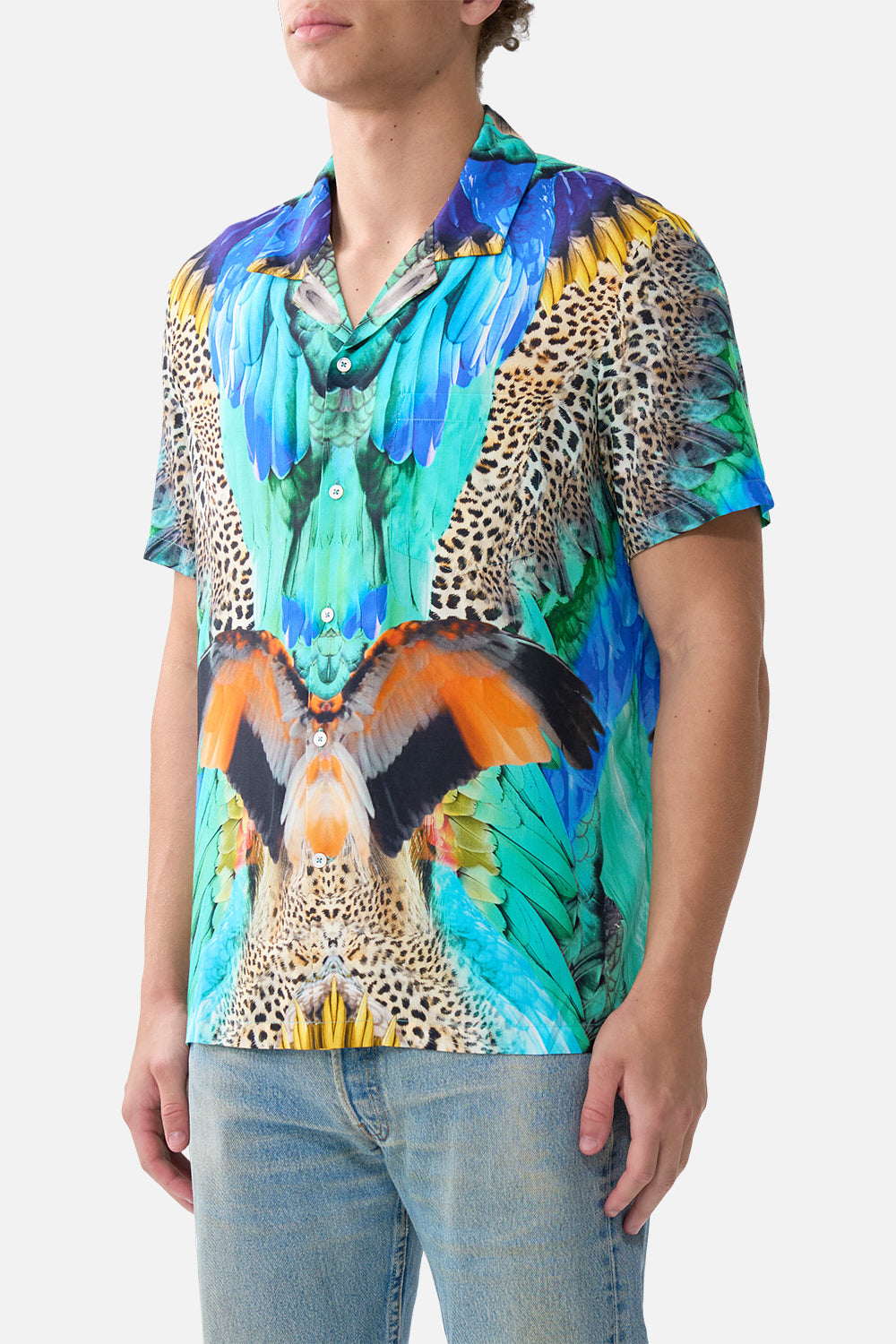 CAMISA DE MANGA CORTA CON CUELLO CUBANO JUNGLE FLIGHT