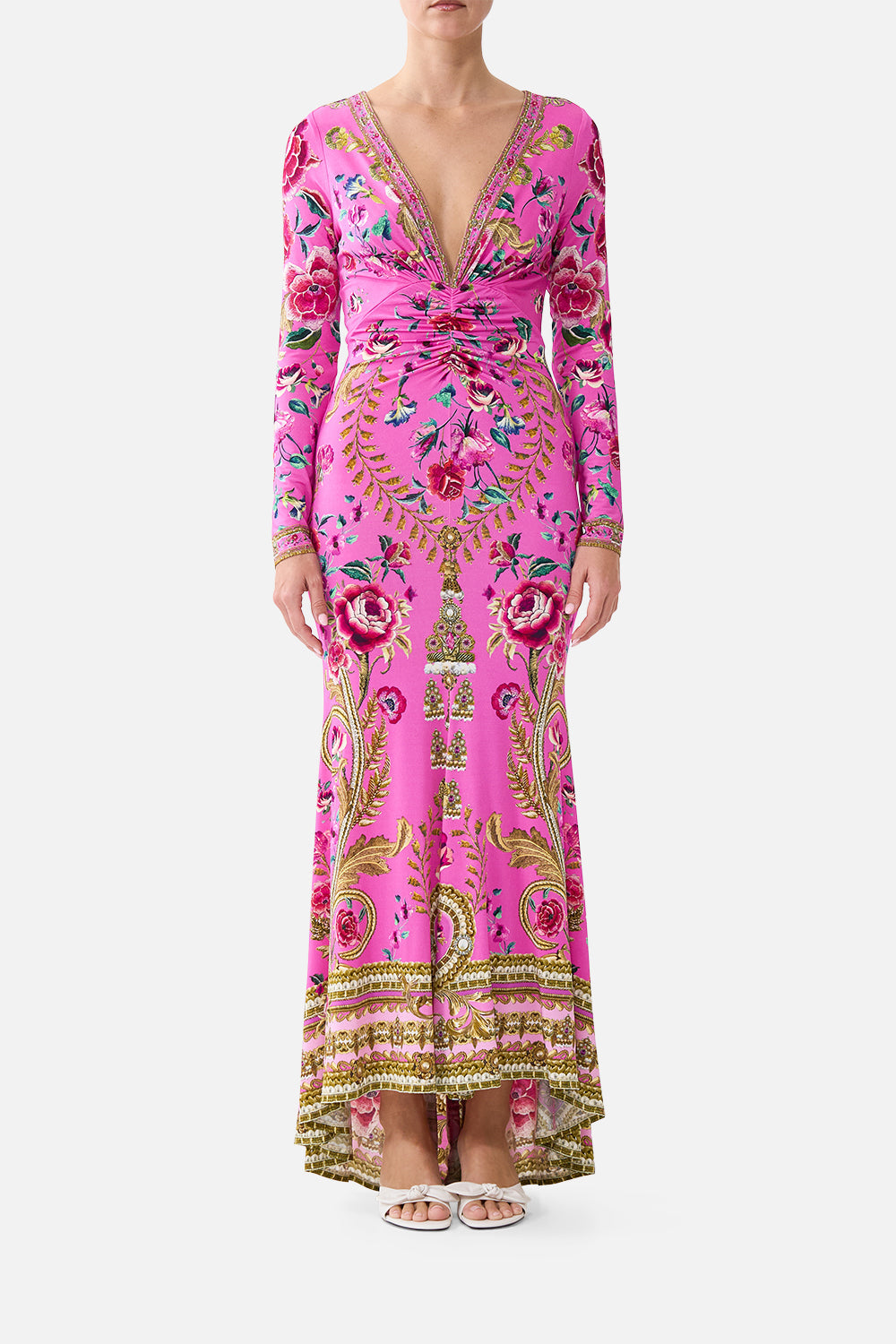 VESTIDO ESCOTE PICO CON DETALLE FRONTAL DE NUDO ESTAMPADO FLORES MATADOR