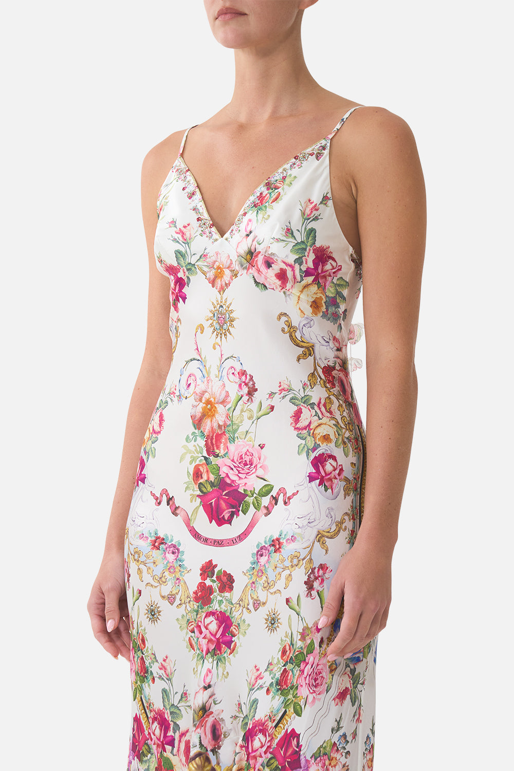 VESTIDO LENCERO ESCOTE PICO BAJO CON VOLANTE TORERO LIBERTINE