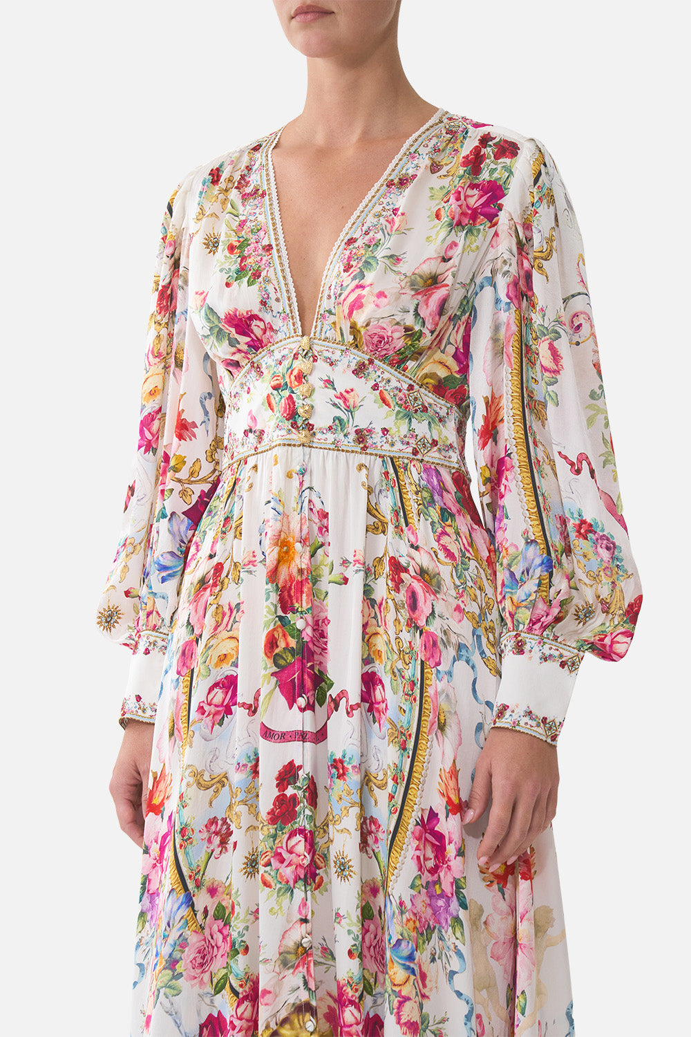 SHAPED WAISTBAND DRESS WITH GATHERED SLEEVES TORERO LIBERTINE