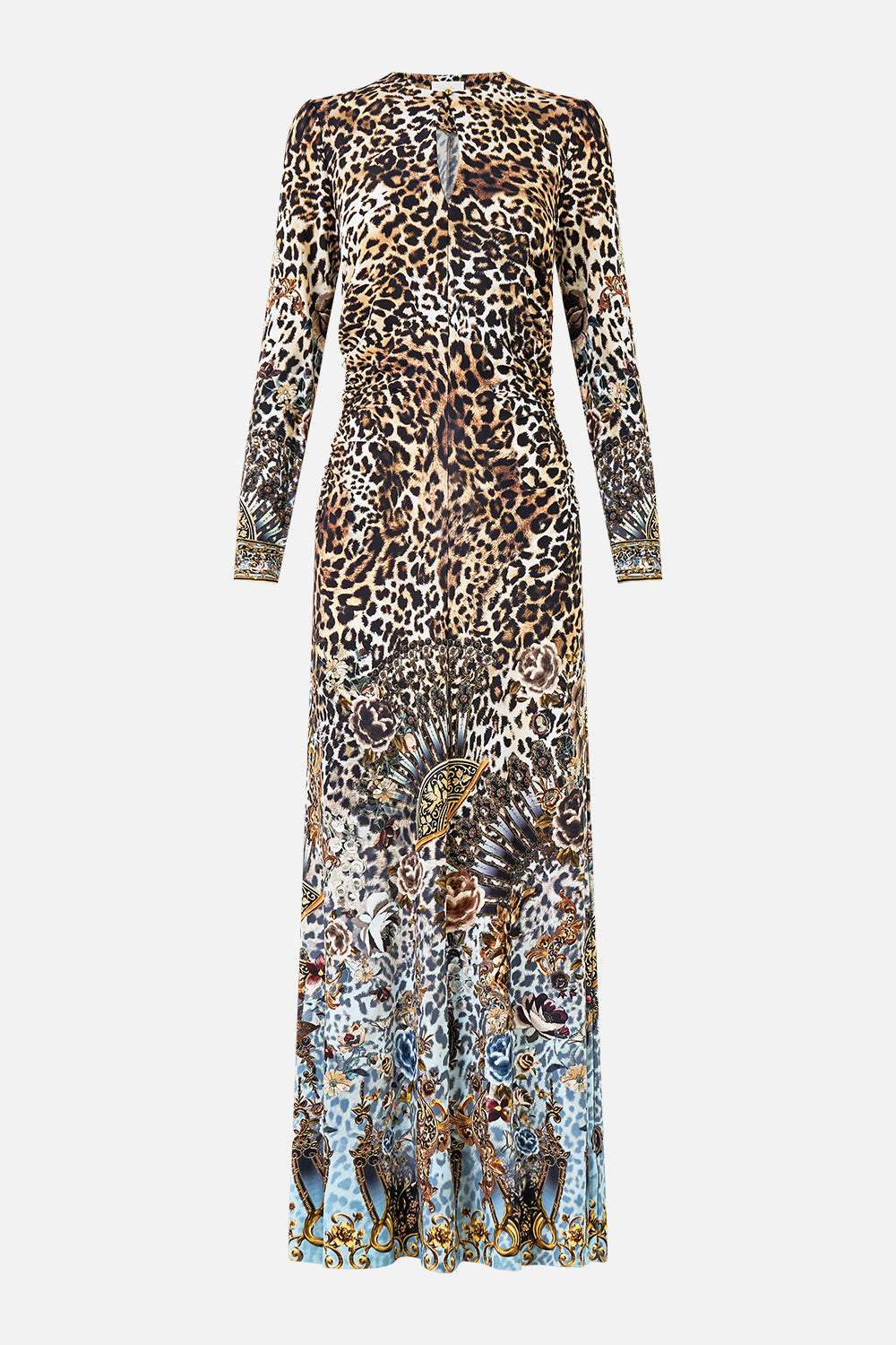 The CAMILLA GATHERED JERSEY LONG DRESS FIESTA, SIESTA, REPEAT in our  print.