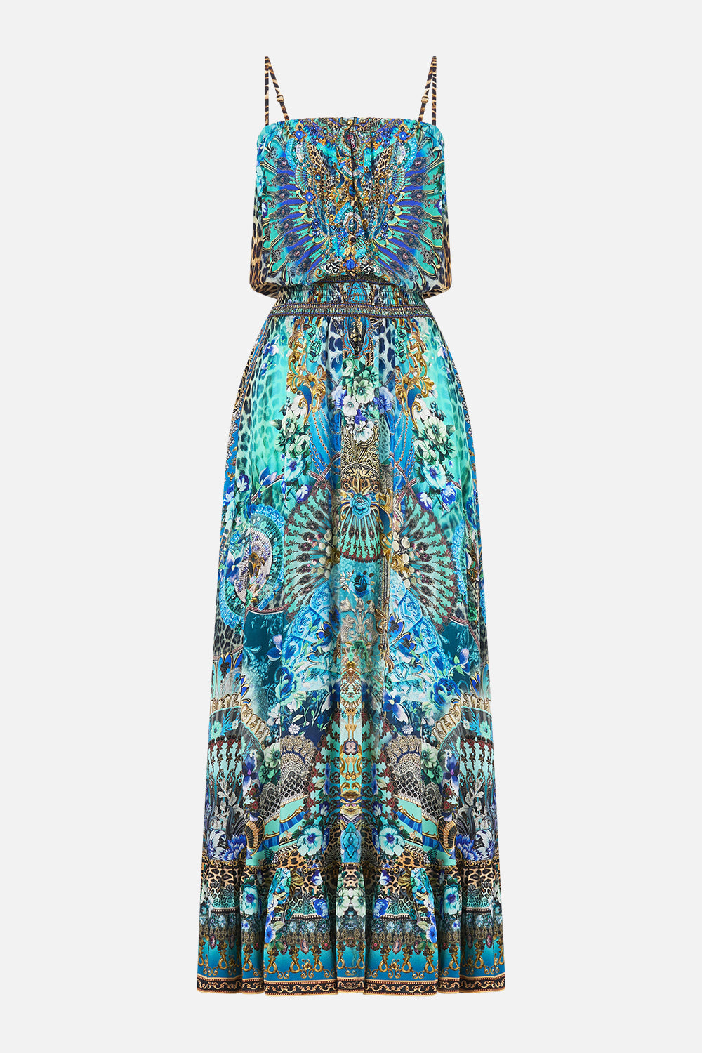 CAMILLA | Shirred Waist Long Dress Flamenco Euphoria, XXS Blue | Flamenco EUPHORIA