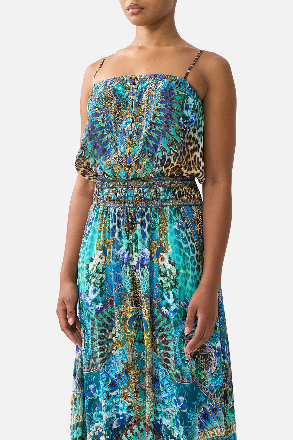 The Flamenco Euphoria Shirred Waist Long Dress