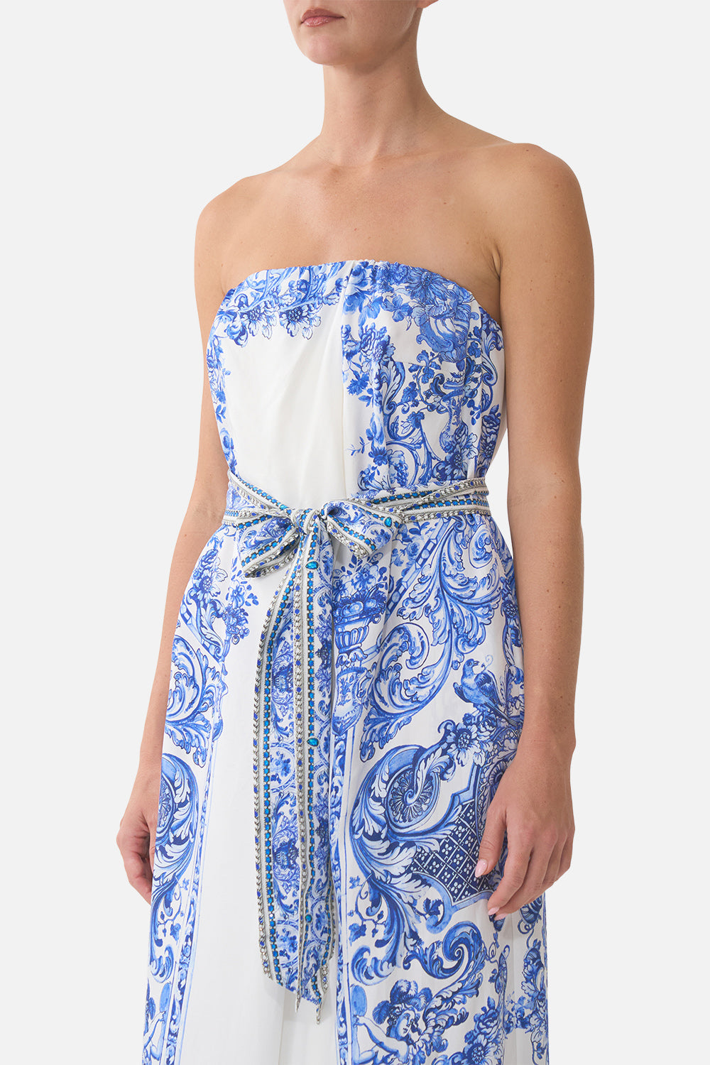 The Ceramic Panoramic Front Pleat Strapless Jumpsuit | CAMILLA US