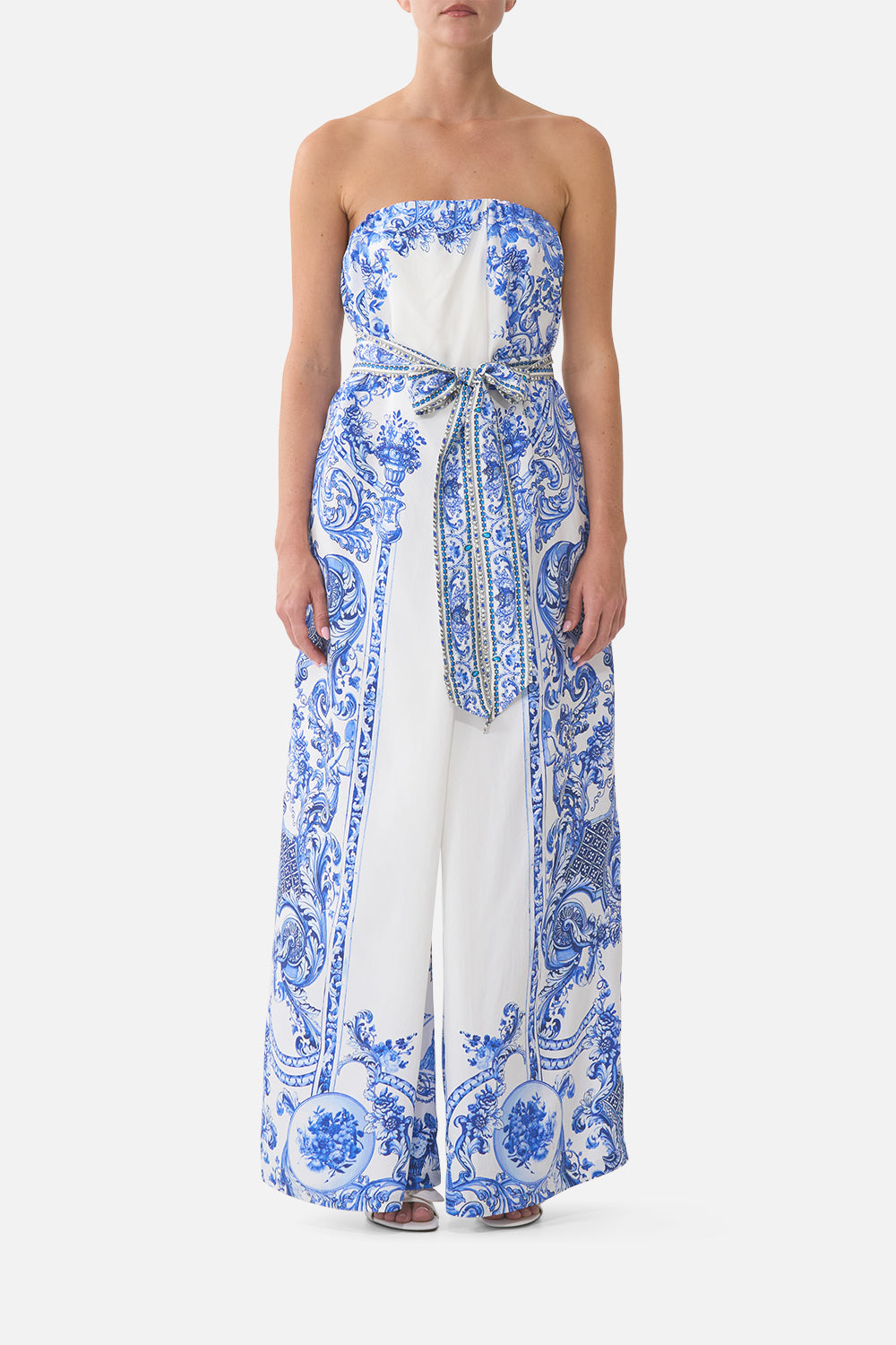 FRONT PLEAT STRAPLESS JUMPSUIT CERAMIC PANORAMIC