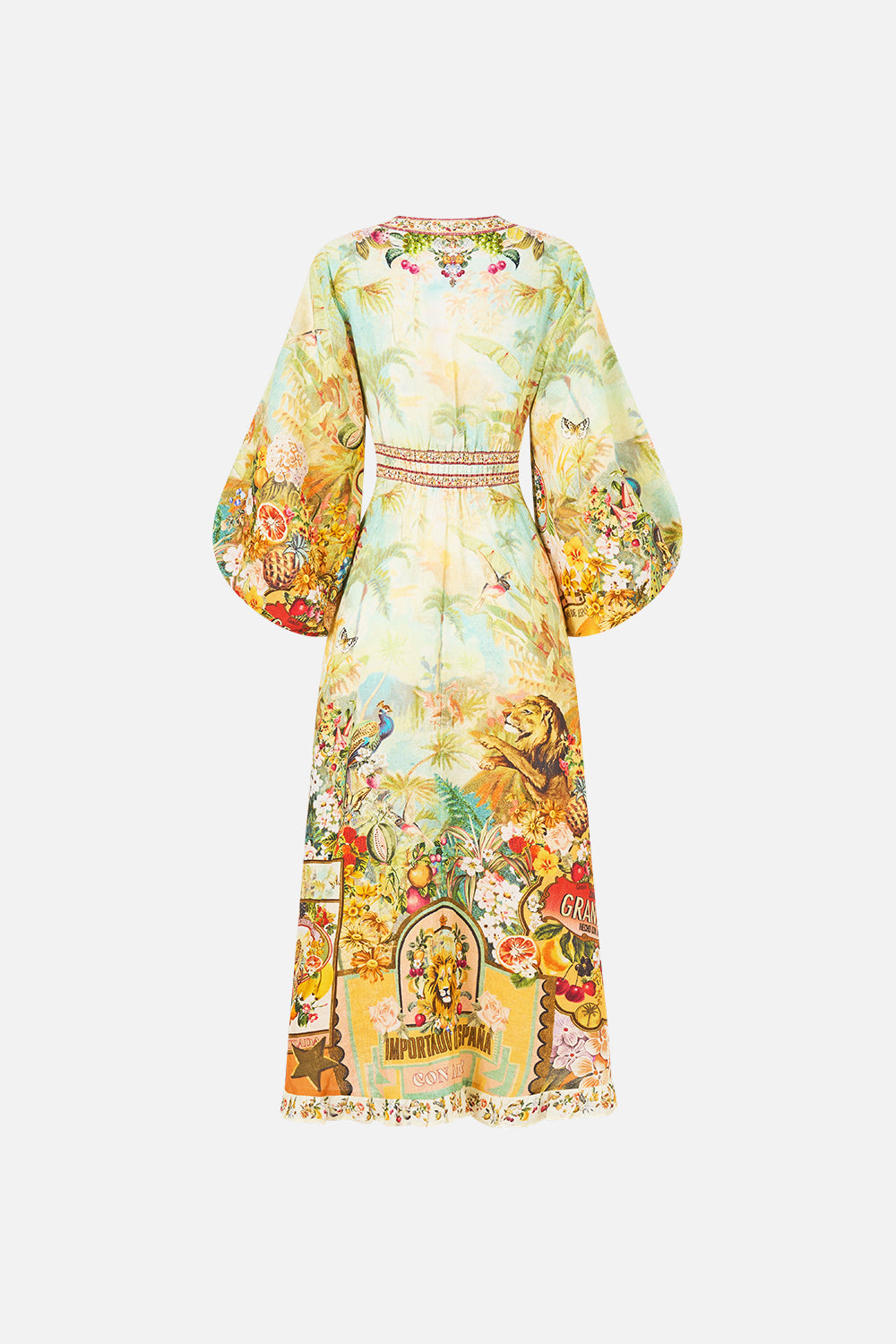 The CAMILLA shaped waistband midi dress in our print Va Va Vintage.