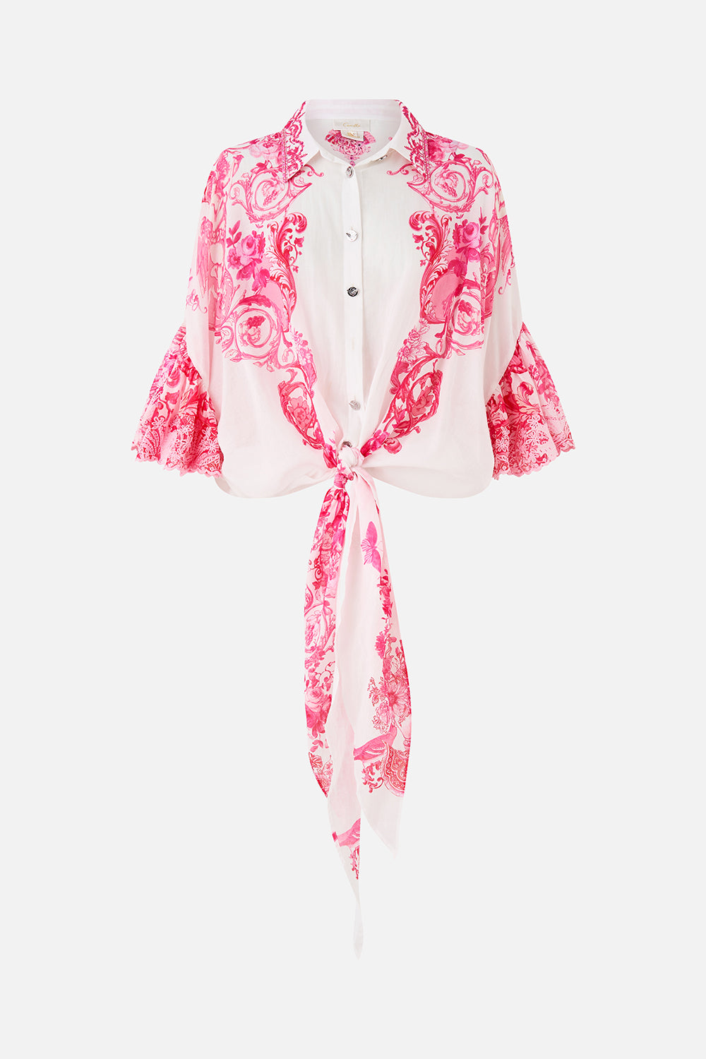 TIE FRONT SHIRT WITH SLEEVE FRILL LIVIN LA VIDA ROSA