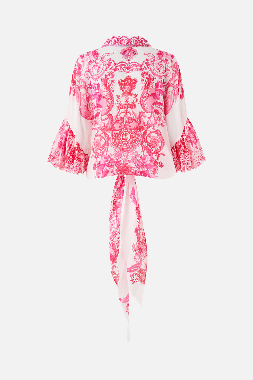 TIE FRONT SHIRT WITH SLEEVE FRILL LIVIN LA VIDA ROSA