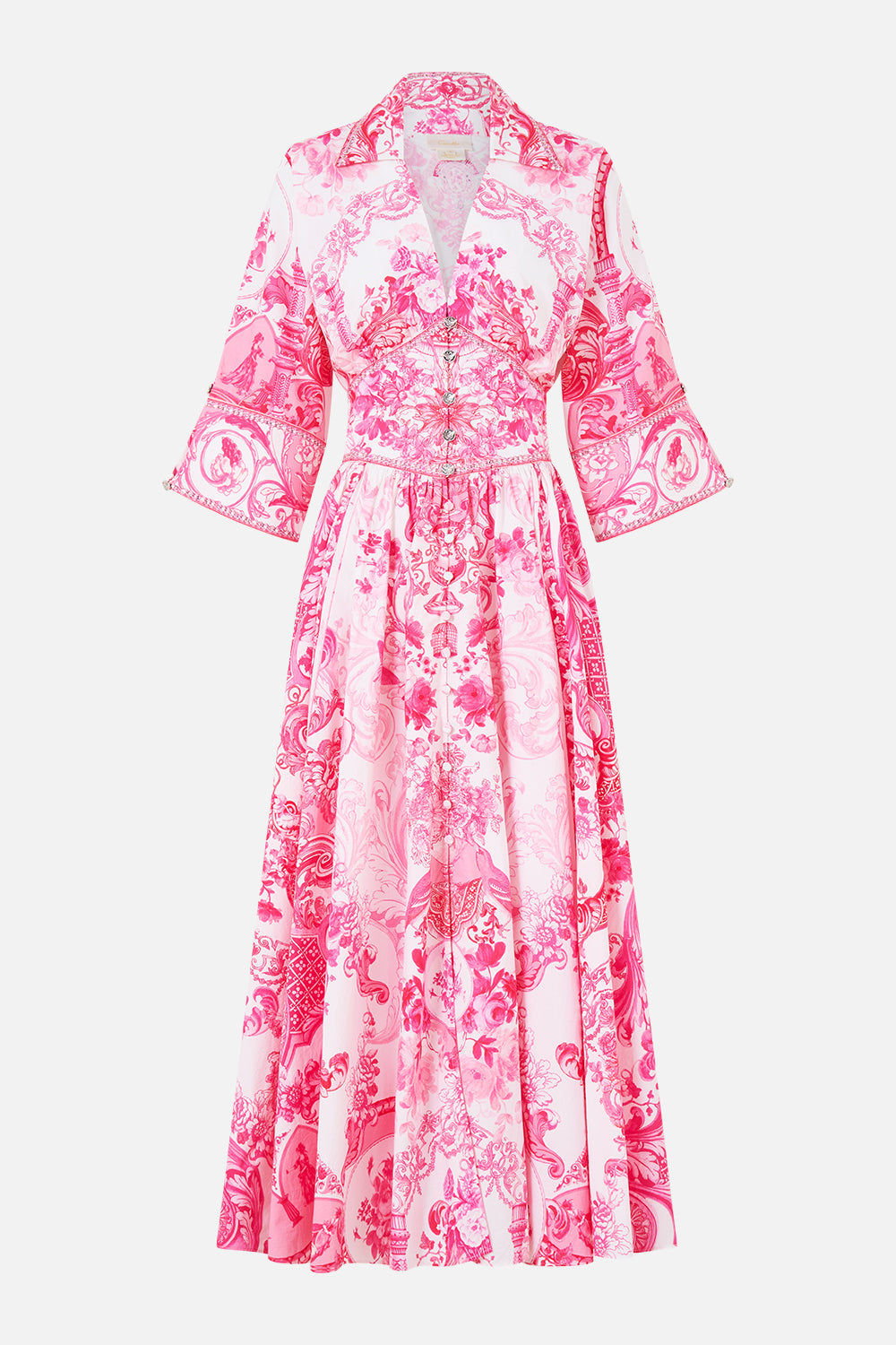 VESTIDO MIDI CON CINTURA MOLDEADA LIVIN LA VIDA ROSA