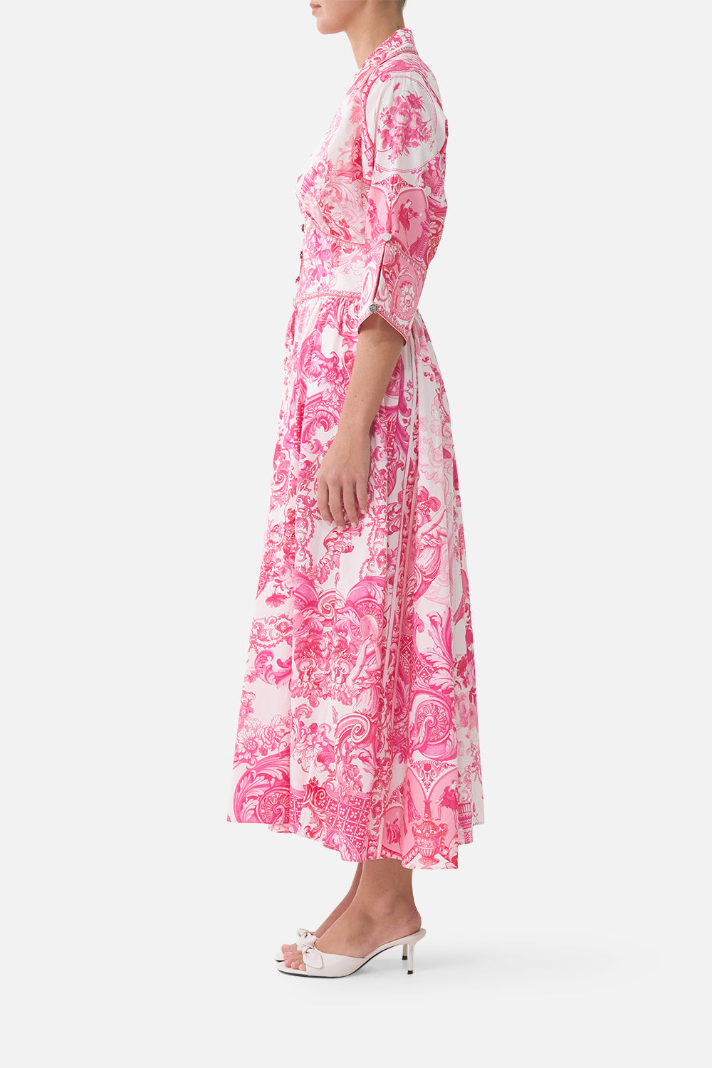 VESTIDO MIDI CON CINTURA MOLDEADA LIVIN LA VIDA ROSA
