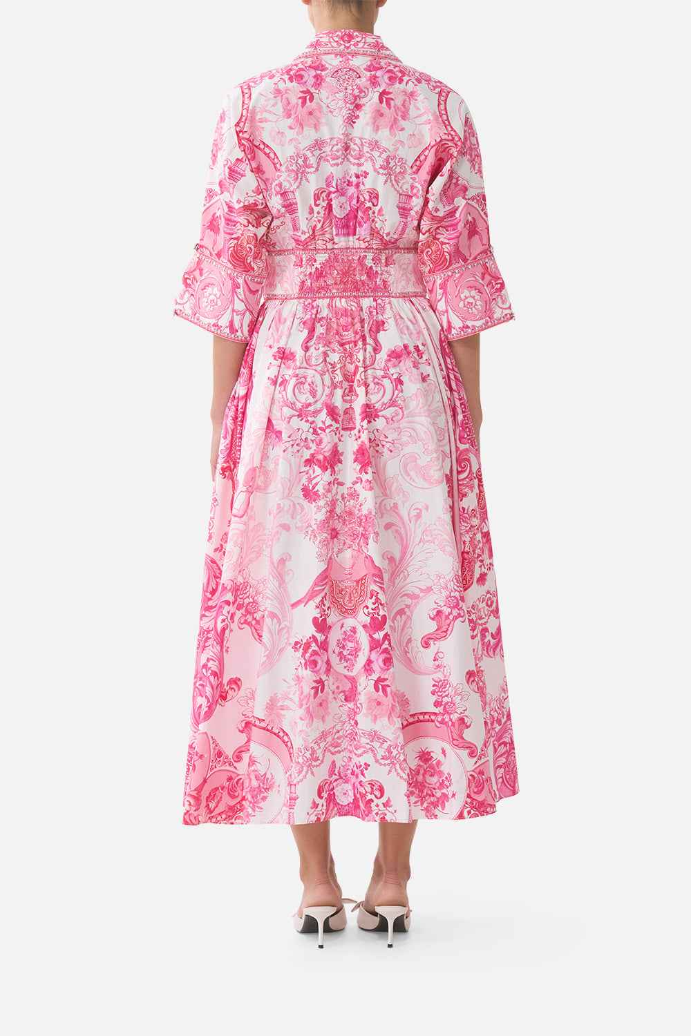 VESTIDO MIDI CON CINTURA MOLDEADA LIVIN LA VIDA ROSA