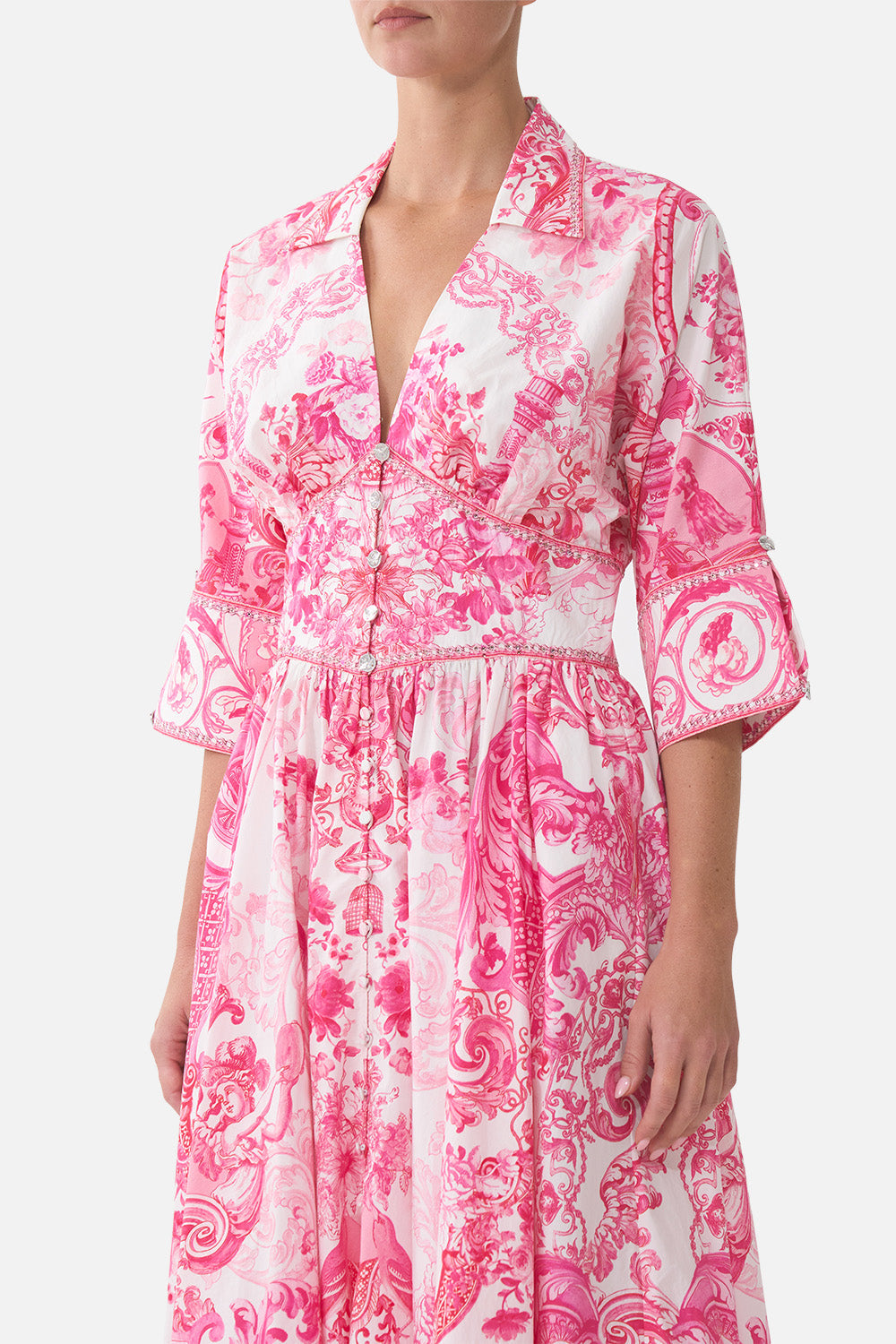 VESTIDO MIDI CON CINTURA MOLDEADA LIVIN LA VIDA ROSA