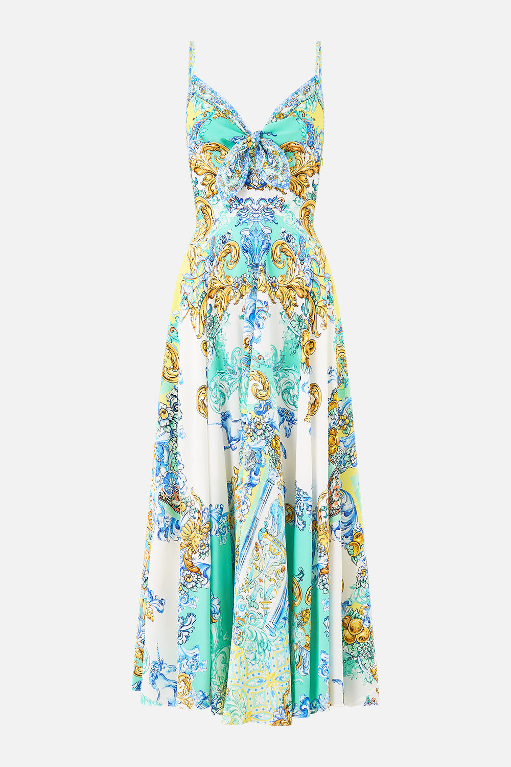 VESTIDO LARGO CON NUDO DELANTERO REALZA LOS AZULEJOS