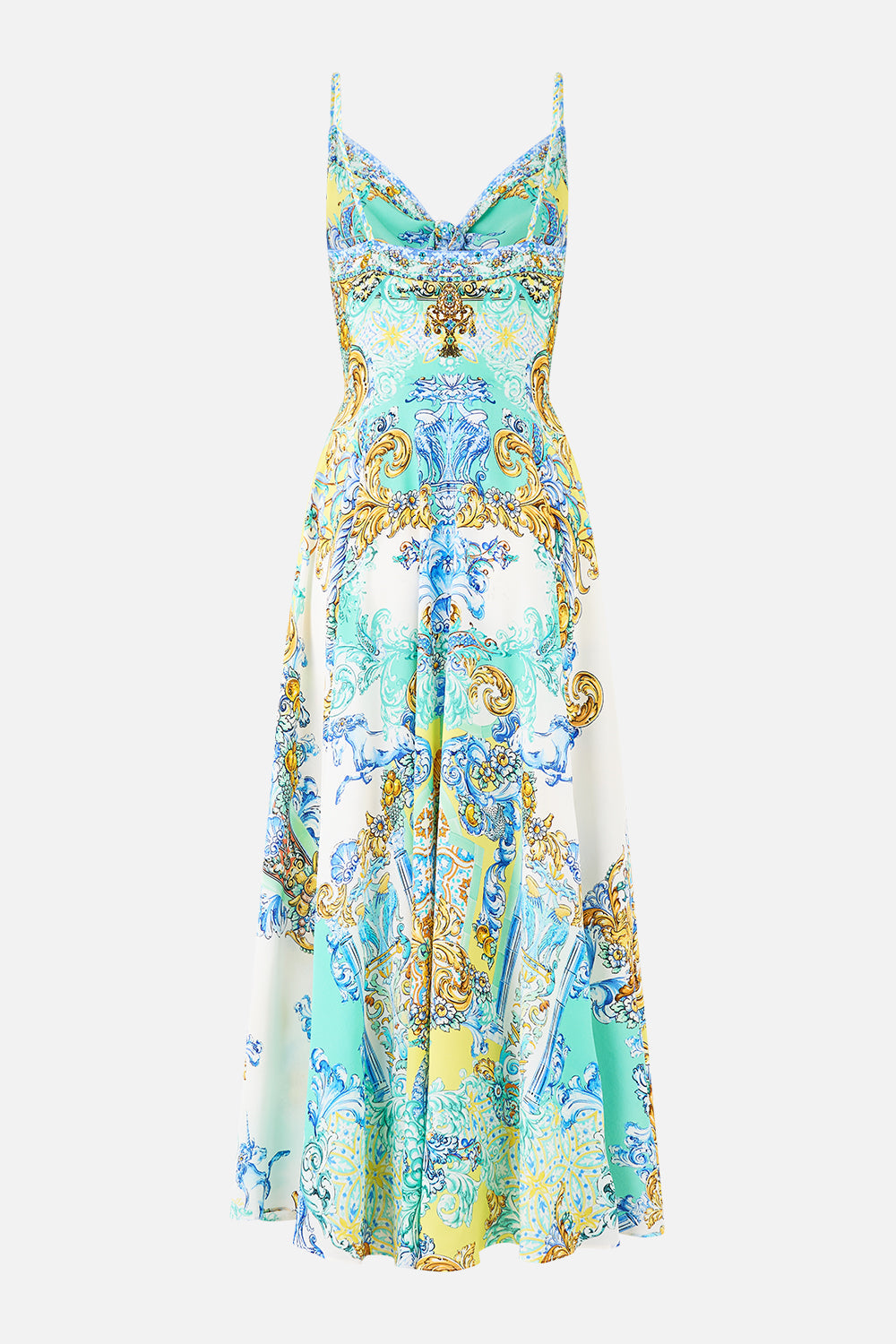 VESTIDO LARGO CON NUDO DELANTERO REALZA LOS AZULEJOS