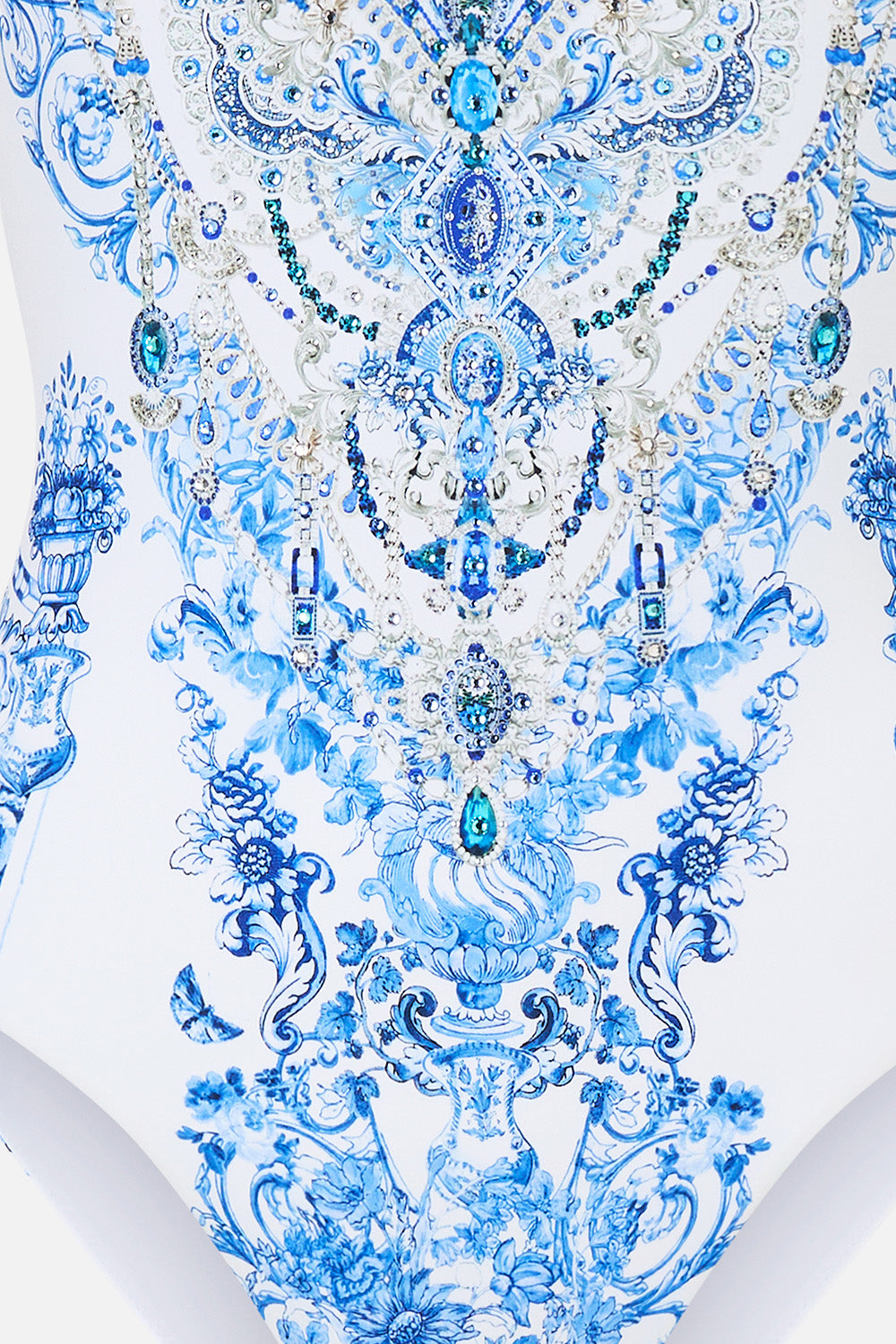 The CAMILLA V NECK ONE PIECE WITH V BACK CERAMIC PANORAMIC in our  print.