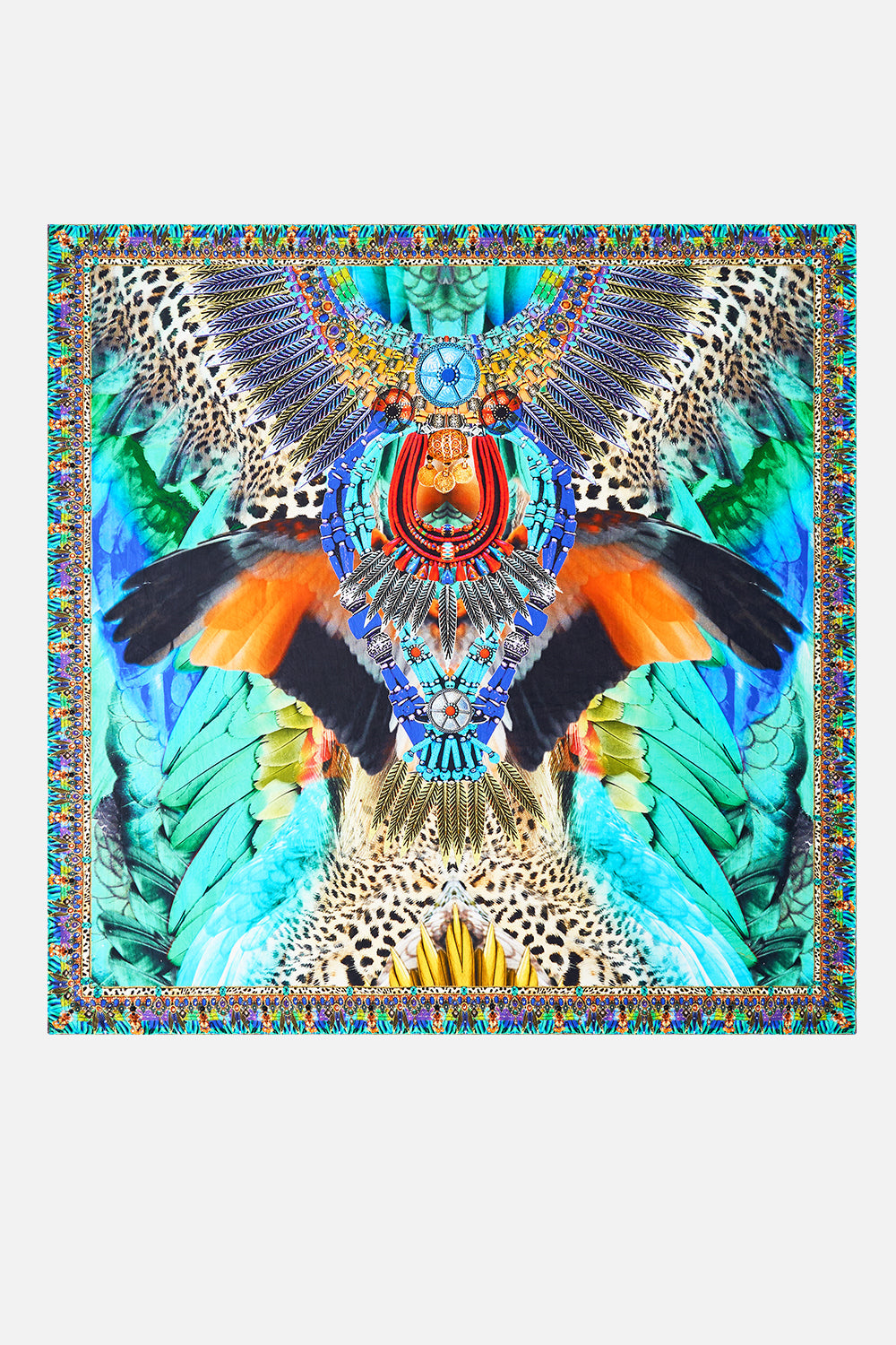 PAÑUELO GRANDE DE SEDA ESTAMPADO VUELO EN LA SELVA