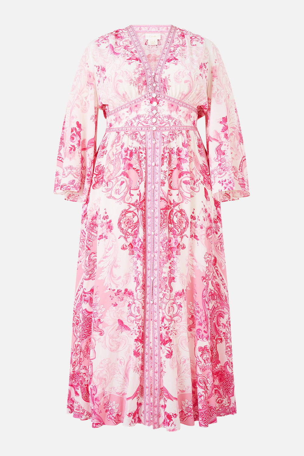 VESTIDO DE MANGA KIMONO CON DETALLE FRUNCIDO VIVIENDO LA VIDA ROSA