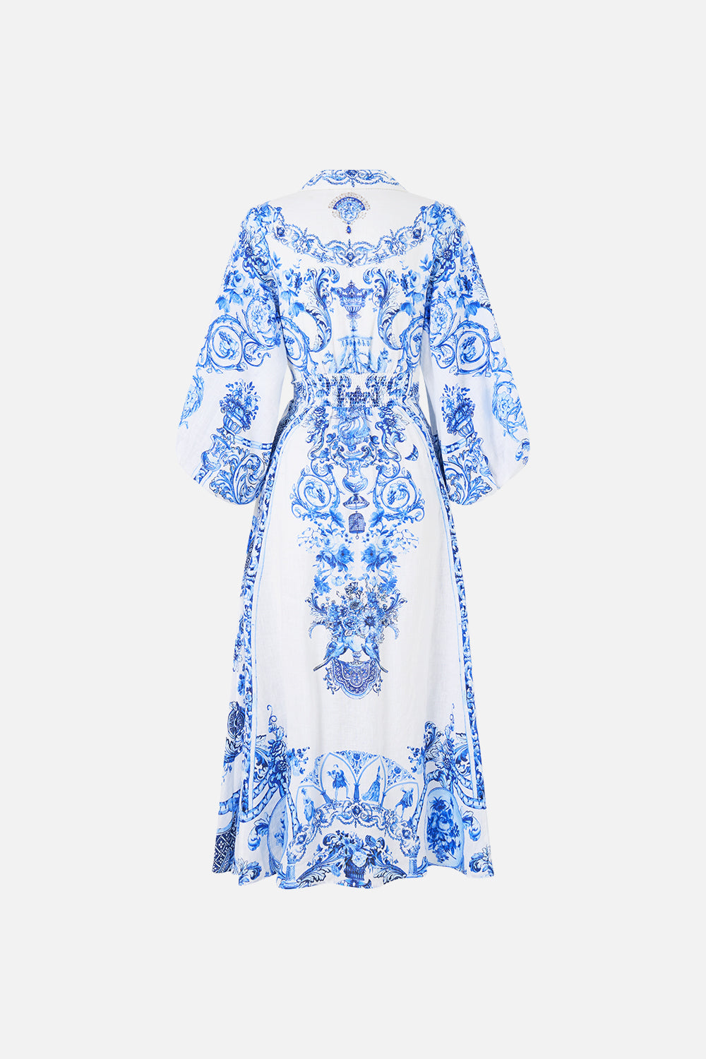 VESTIDO CAMISERO CON LAZO EN LA CINTURA Y MANGA ABULLONADA CERAMIC PANORAMIC