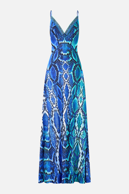 The The Sapphire Serpent Tie Waist Long Sleeve Dress