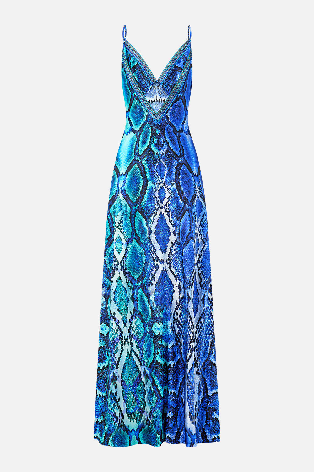 VESTIDO LISO AL BIES LARGO HASTA EL SUELO CON CUELLO EN V THE SAPPHIRE SERPENT