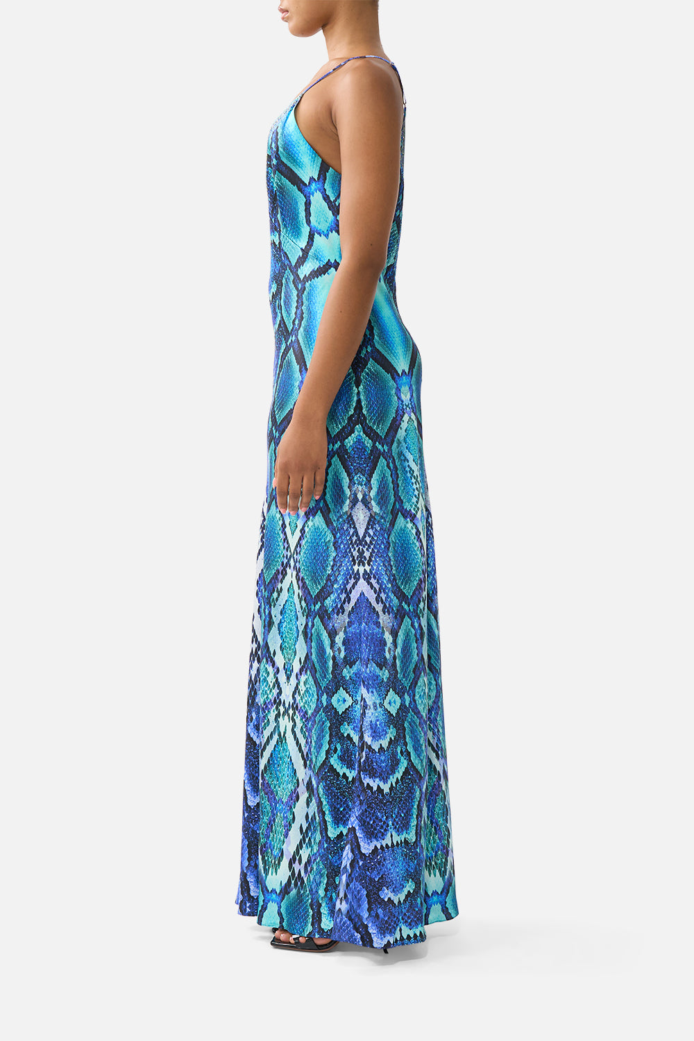 The The Sapphire Serpent V-Neckline Full Length Bias Slip Dress