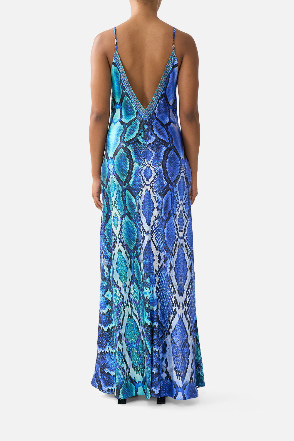 VESTIDO LISO AL BIES LARGO HASTA EL SUELO CON CUELLO EN V THE SAPPHIRE SERPENT