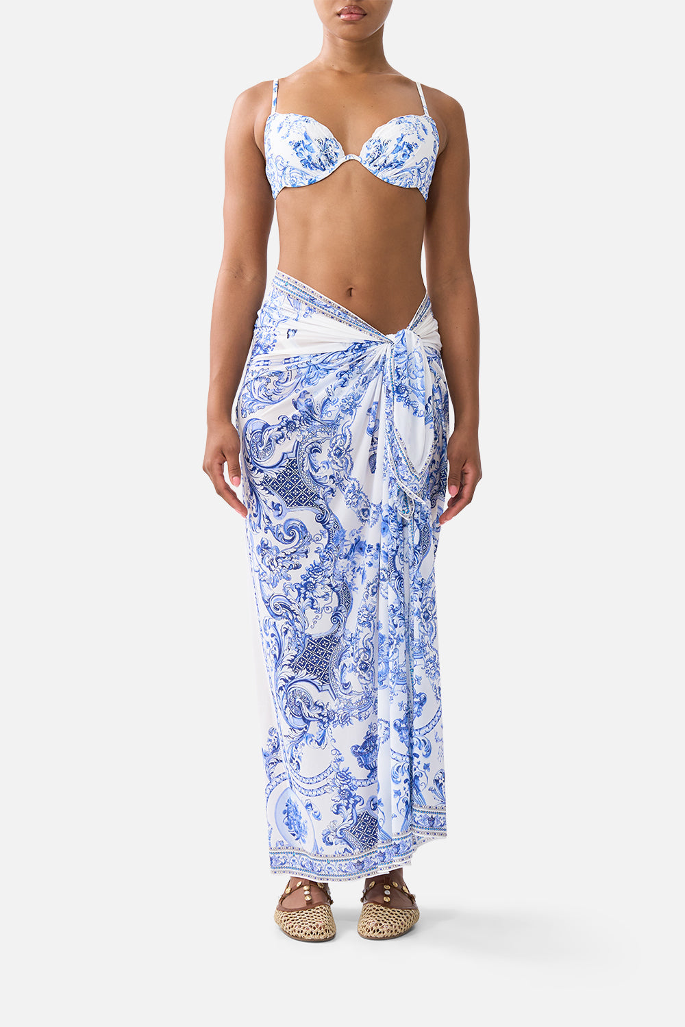 The CAMILLA MULTI WEAR LONG SARONG CERAMIC PANORAMIC in our CERAMIC PANORAMIC print.