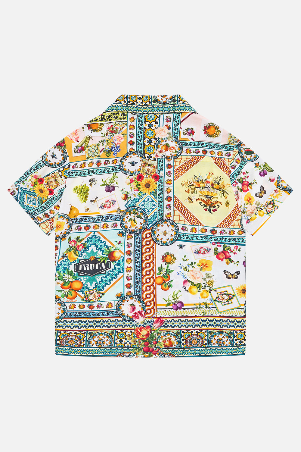 The CAMILLA BOYS SHORT SLEEVE CAMP COLLARED SHIRT MAGIC OF THE MERCADO in our  print.