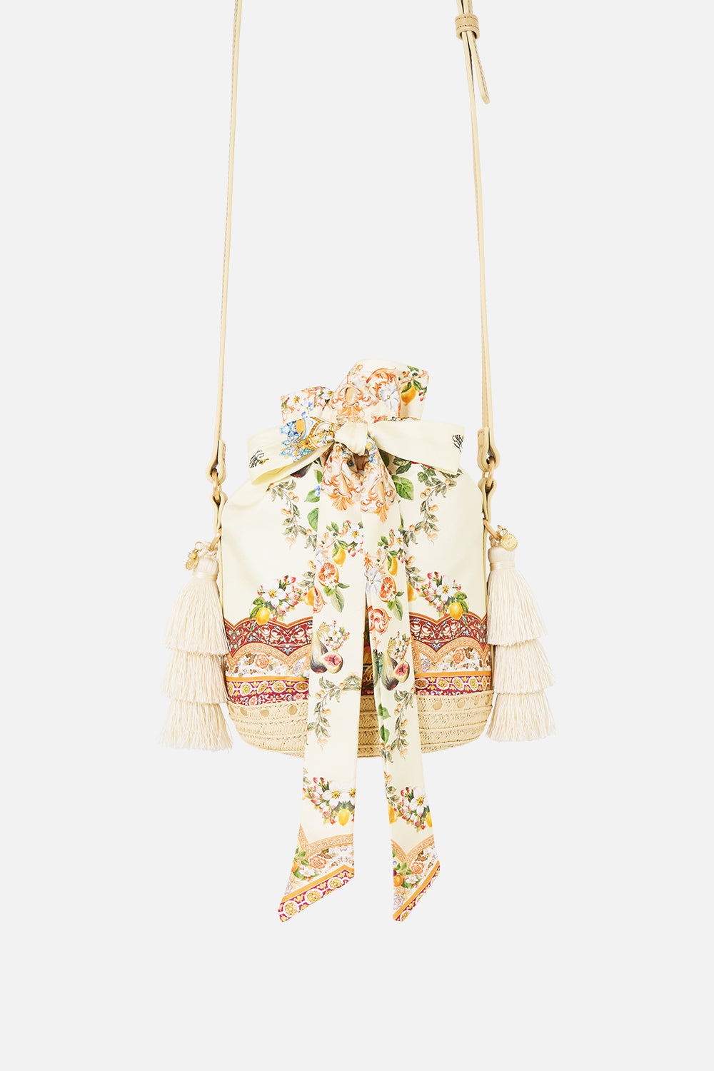 BOLSO SACO CON CORDÓN AJUSTABLE Y BORLAS VA VA VINTAGE
