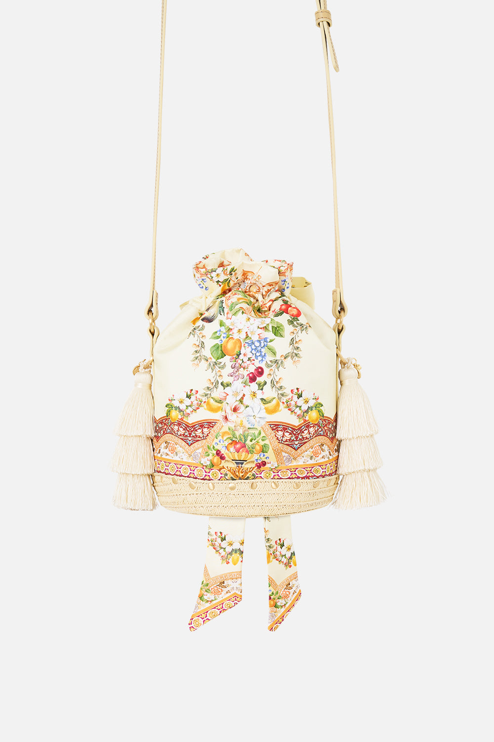 BOLSO SACO CON CORDÓN AJUSTABLE Y BORLAS VA VA VINTAGE
