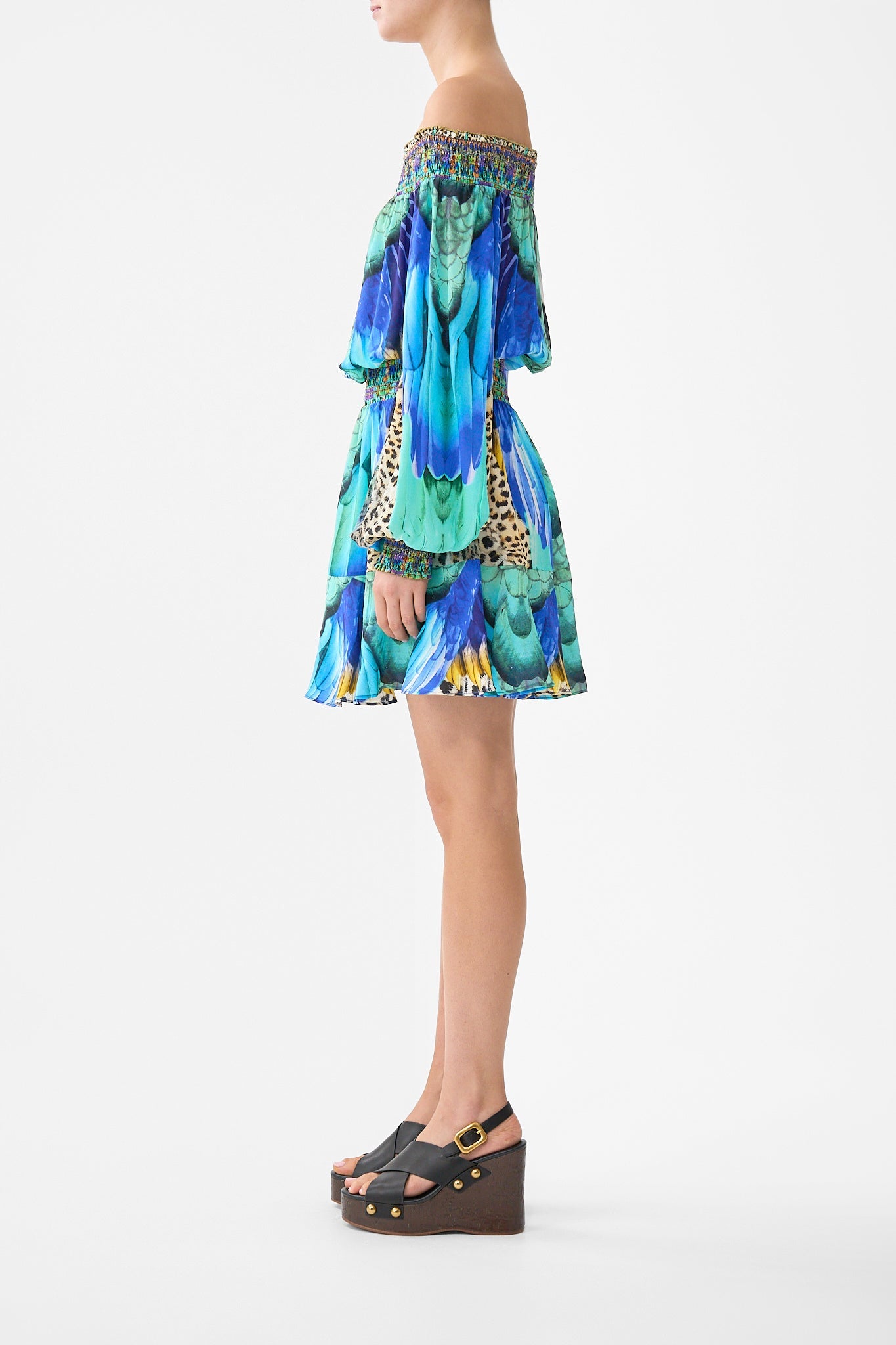 VESTIDO CORTO CON HOMBROS DESCUBIERTOS JUNGLE FLIGHT