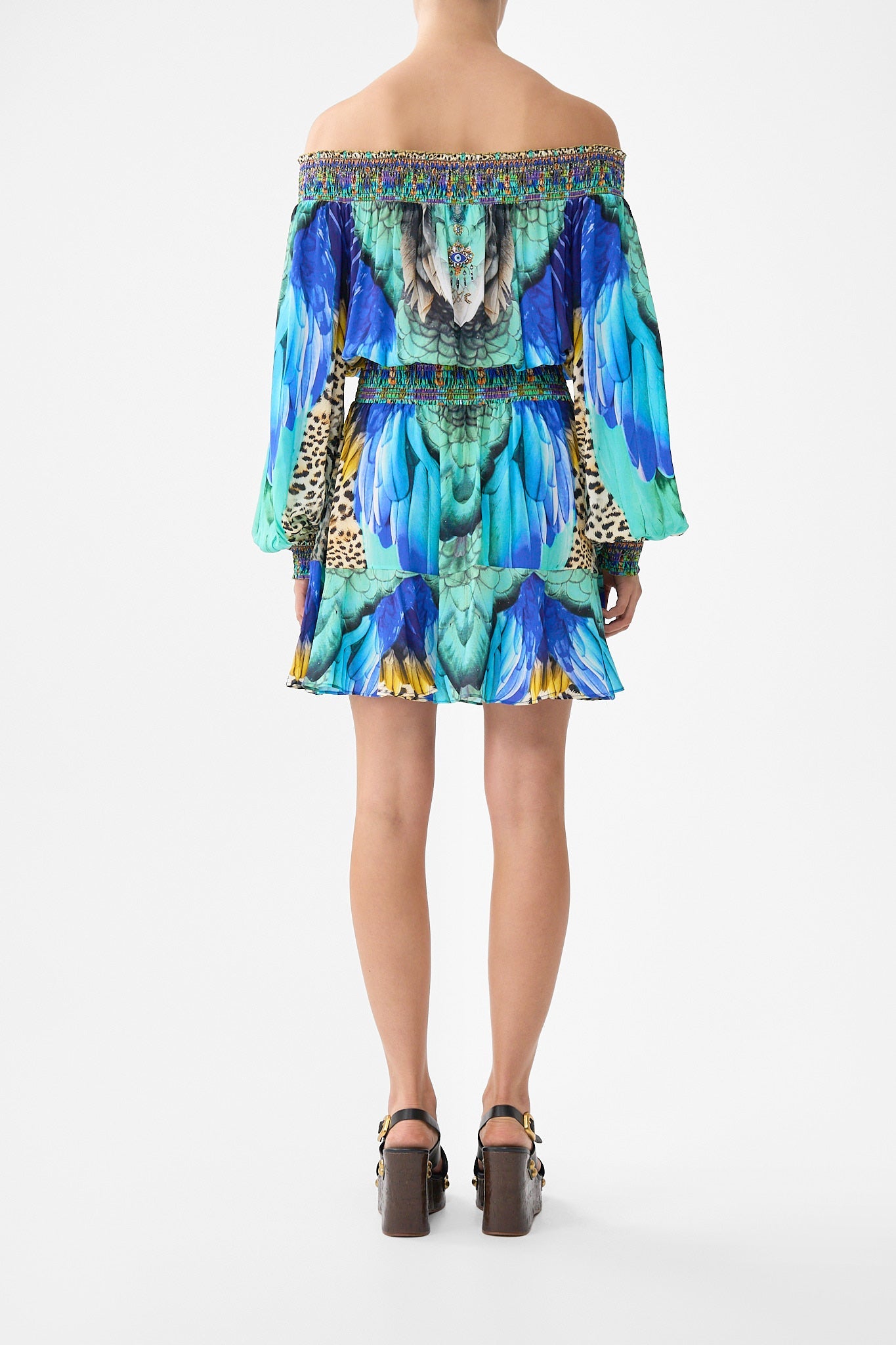 VESTIDO CORTO CON HOMBROS DESCUBIERTOS JUNGLE FLIGHT