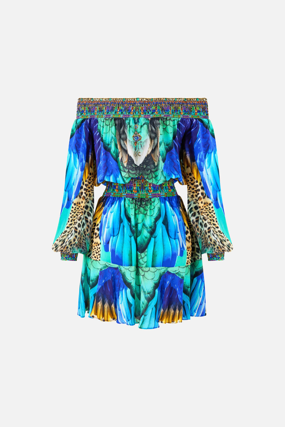 VESTIDO CORTO CON HOMBROS DESCUBIERTOS JUNGLE FLIGHT