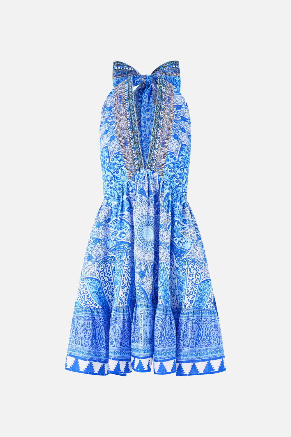 VESTIDO CORTO HALTER CON VOLANTES EN EL BAJO THE BOSPOROUS