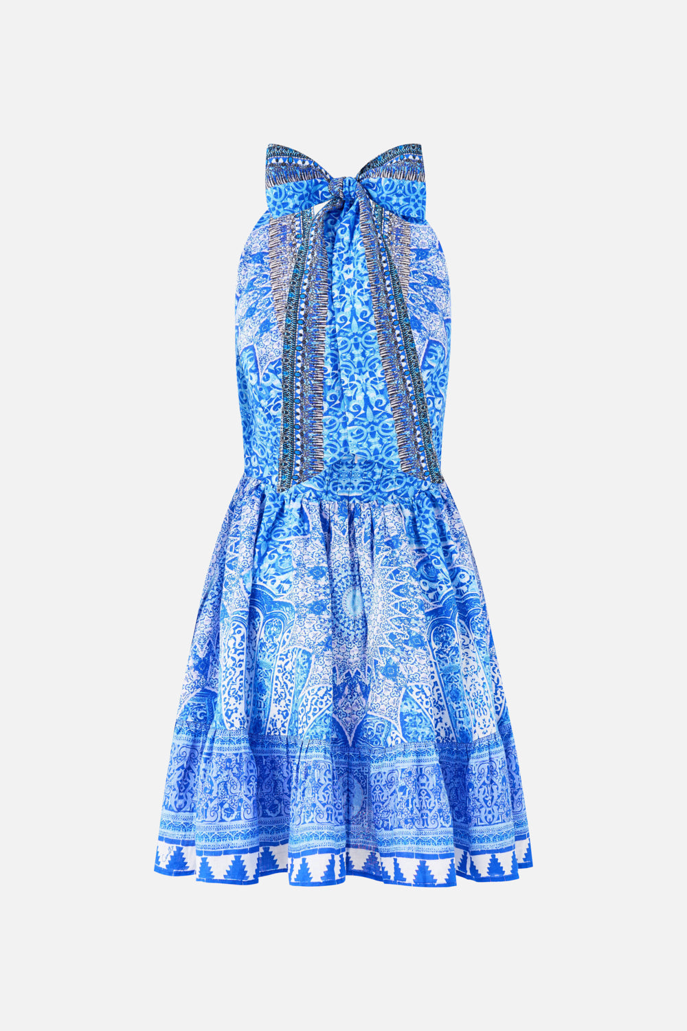 VESTIDO CORTO HALTER CON VOLANTES EN EL BAJO THE BOSPOROUS