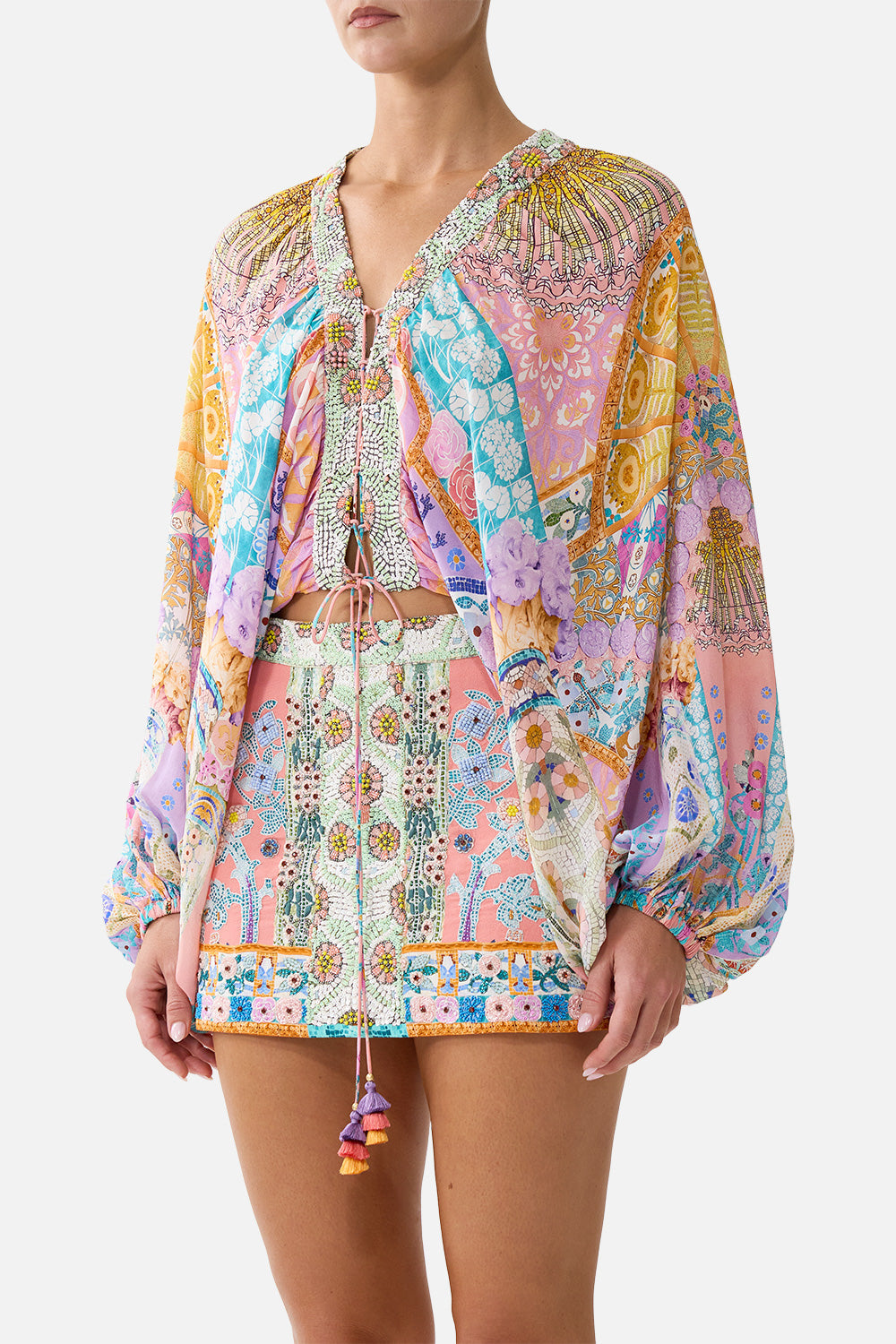 LACE UP FRONT BLOUSON SLEEVE BLOUSE HOWDY GAUDI
