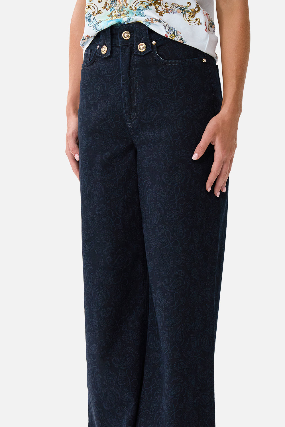 The CAMILLA JENNA HIGH WAISTED FLARE DENIM in our  print.