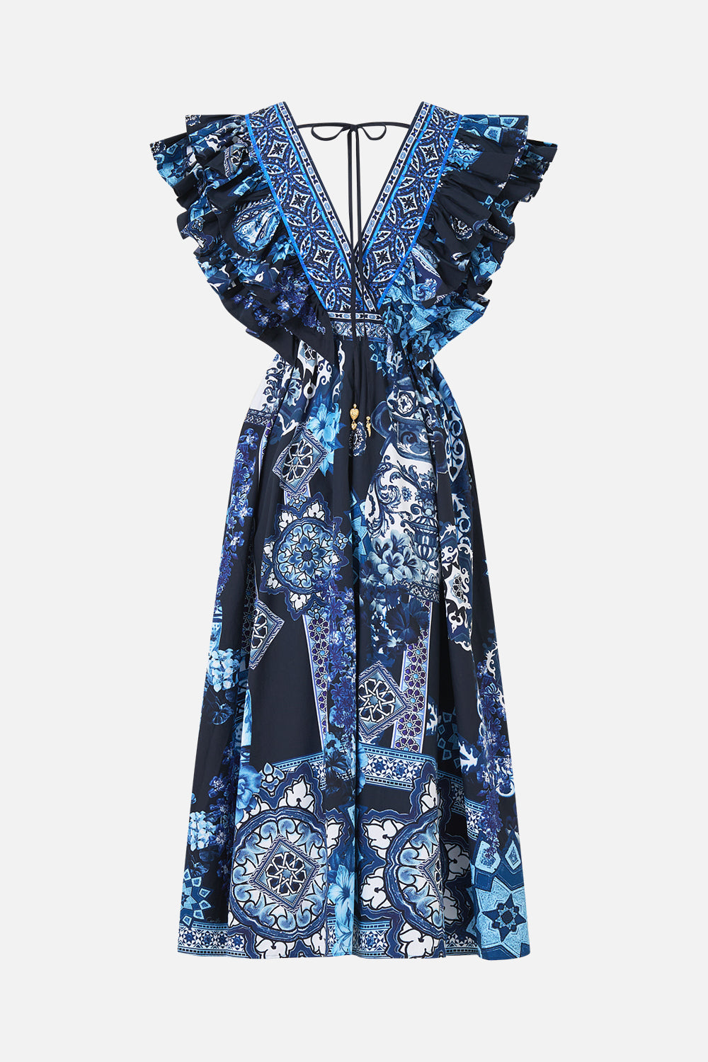 DOUBLE FRILL SLEEVE MIDI DRESS A TILED WONDERLAND