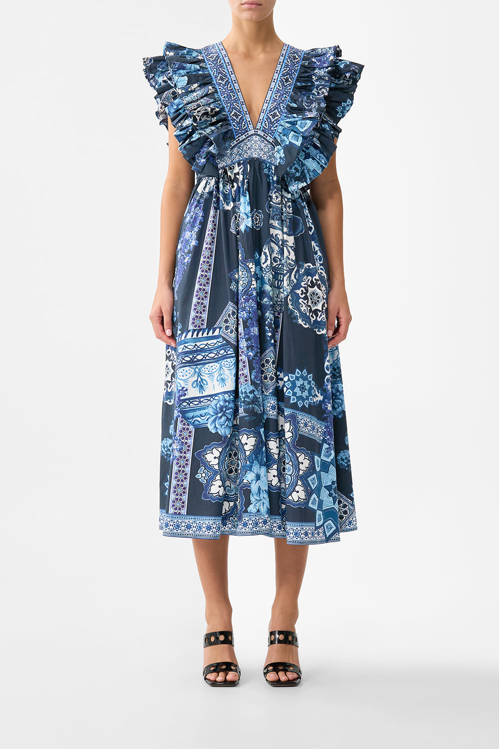 camilla dress sale M green and yellow make this print easy to pair with your favorite bakelite jewelry or some of our mid Sale Designer Dresses | Midi,