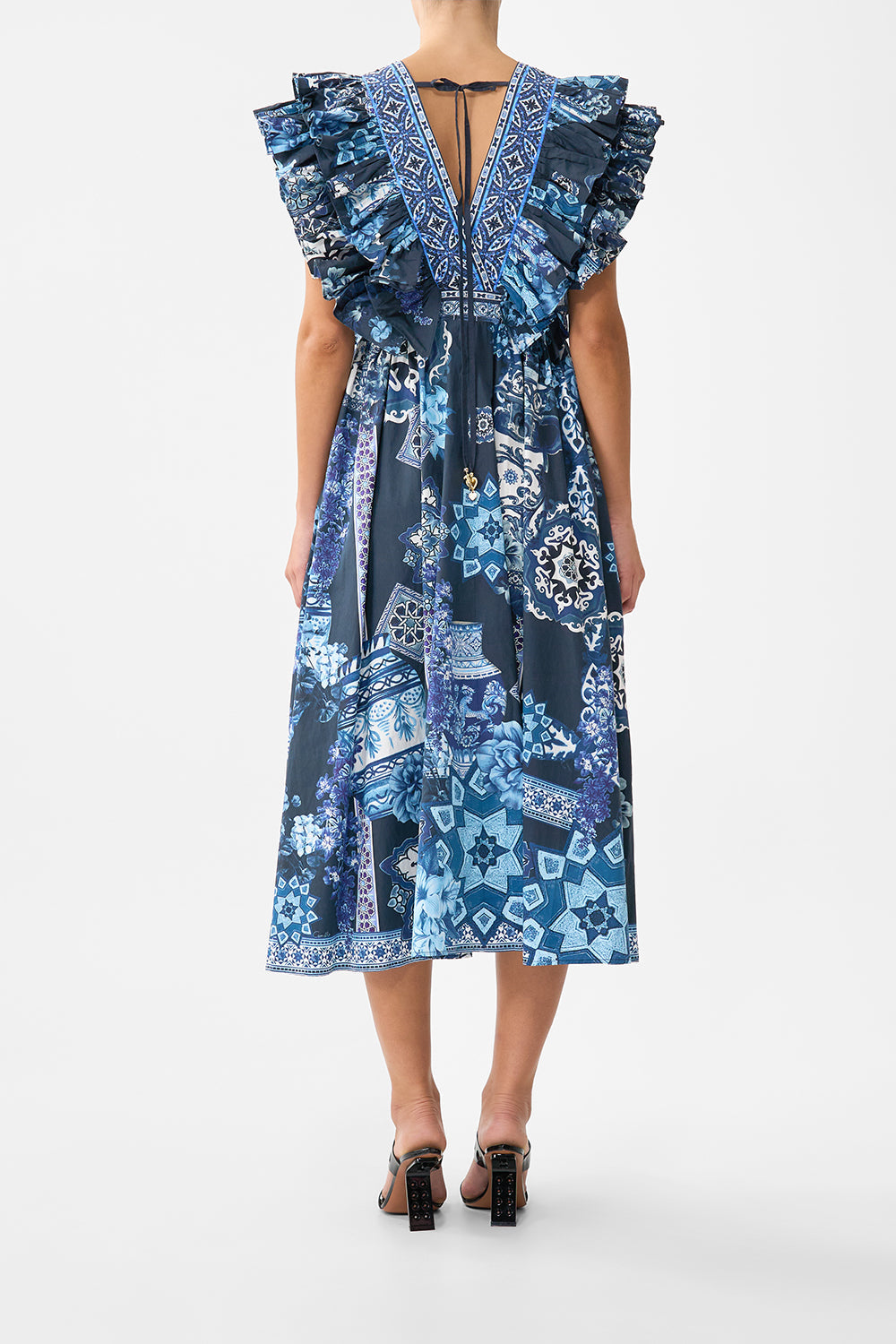 DOUBLE FRILL SLEEVE MIDI DRESS A TILED WONDERLAND