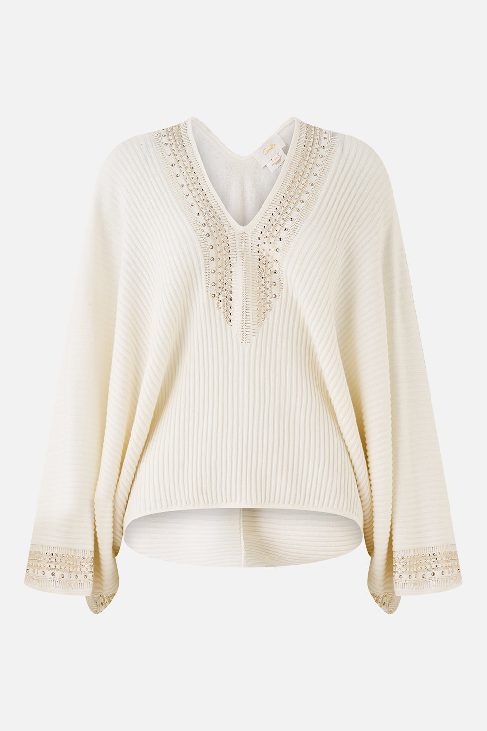 The CAMILLA RELAXED V NECK KNIT TOP THE HUM OF THE ALHAMBRA in our  print.