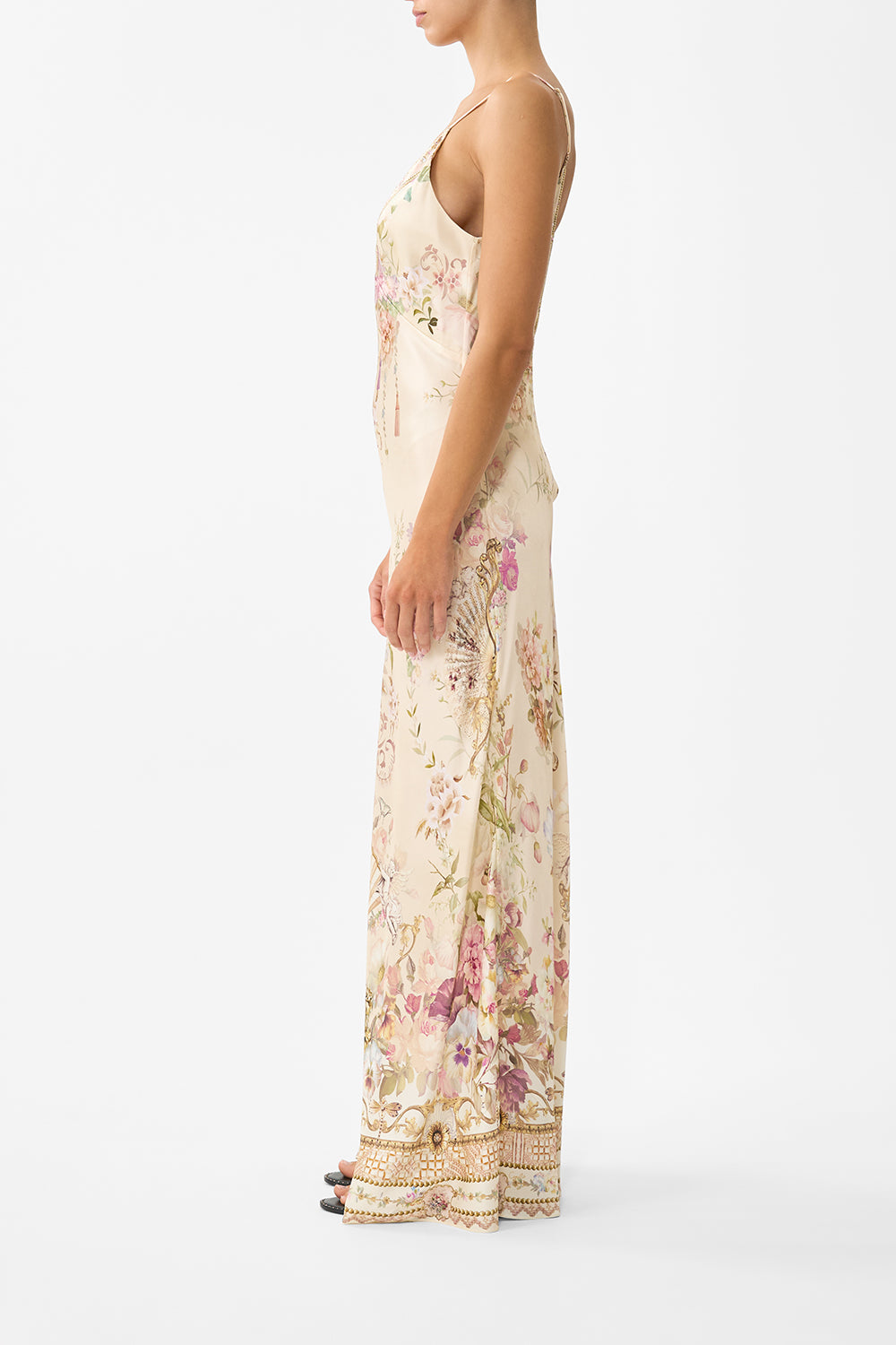 The Adorned In Aranjuez V Neck Full Length Bias Slip Dress